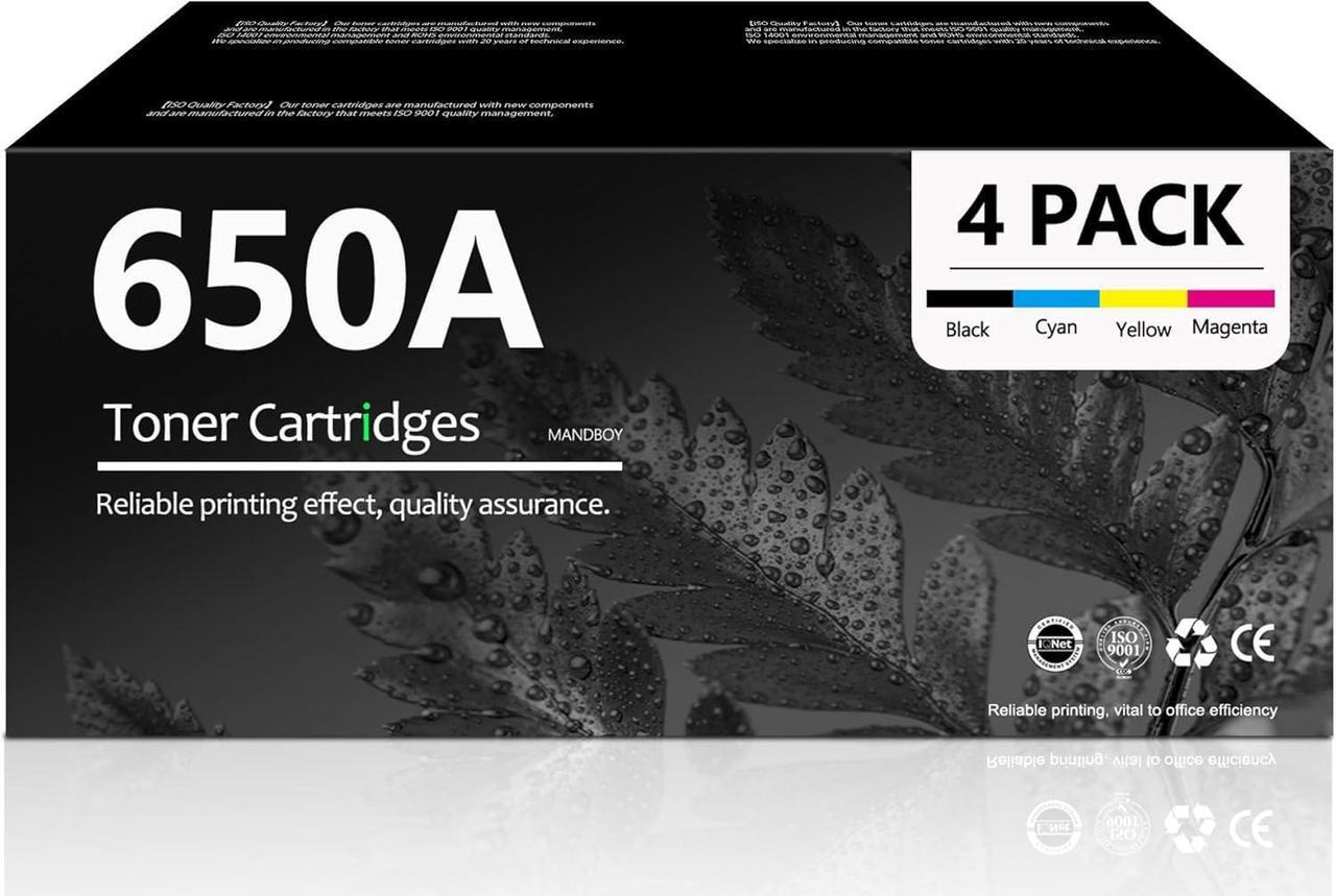 Main image of 650A Toner Cartridges 4 Pack CE270A CE271A CE272A CE273A Replacement  650A Toner Color Enterprise CP5525 CP5525dn CP5525n CP5525xh M750dn M750n M750xh Printer (Black/Cyan/Magenta/Yellow)