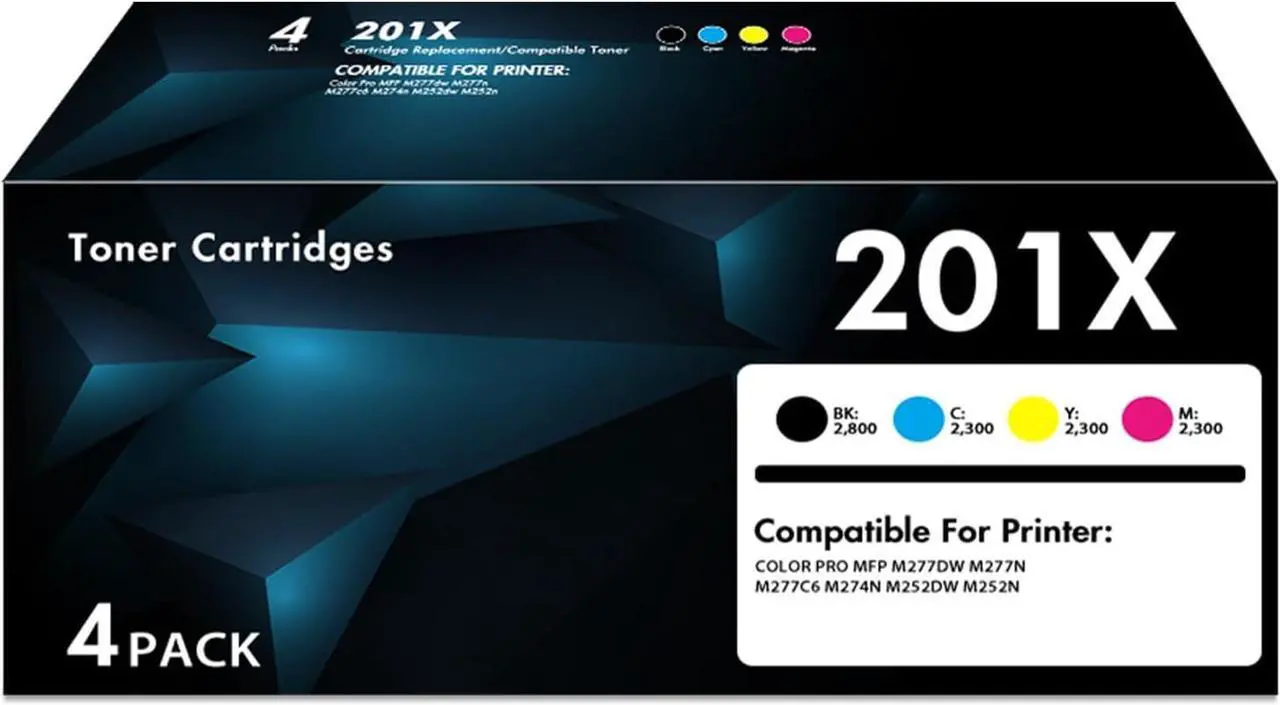 Main image of 201X CF400X Toner Cartridges Compatible Replacement for 201A CF400A CF401X CF402X CF403X for Color Laser Pro MFP M277dw M277n M252dw M252n M277c6 M277 Printer ( Black Cyan Magenta Yellow, 4 Pack )