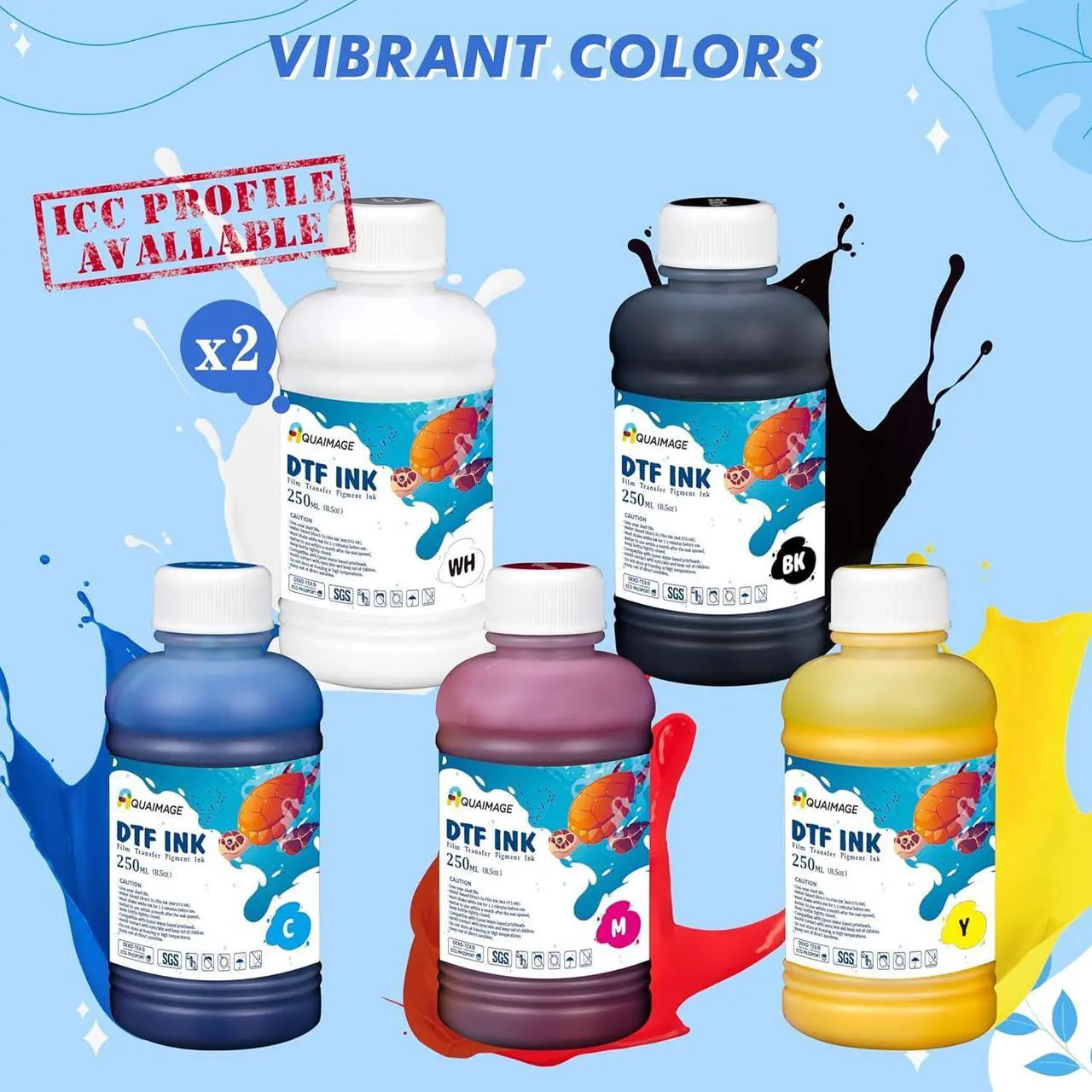 Alt view image 2 of 7 - Premium DTF Ink 1500 ml, DTF Transfer Ink for PET Film, Refill Ink for Epson printheads ET-8550, XP-15000, XP600, I3200, L1800, Direct to Film Heat Transfer Printing, 250ml x 6 (2W+BKCMY)
