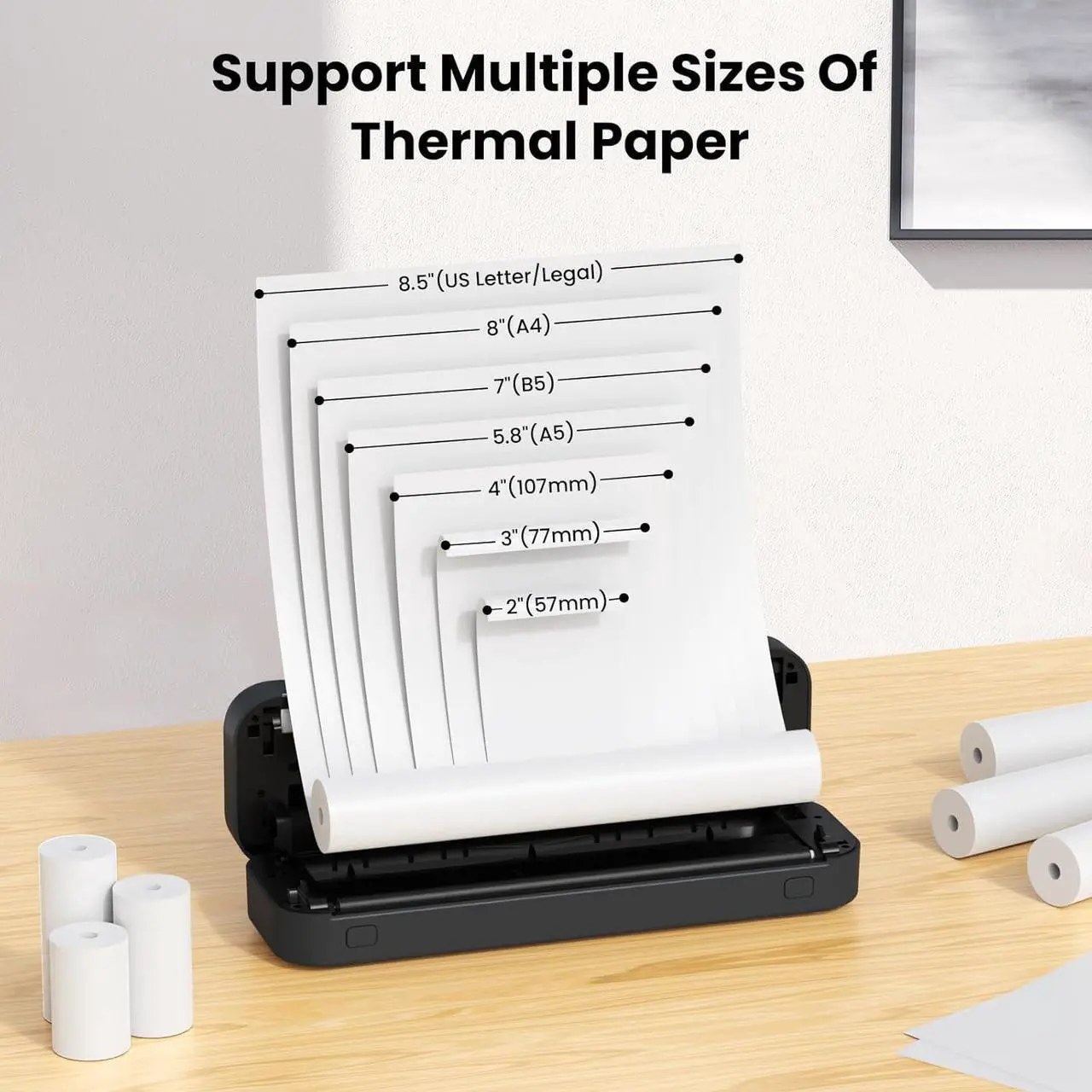 Alt view image 4 of 7 - Portable Printer for Travel, Bluetooth Thermal Printer Supports 8.5 x 11 Inch US Letter Size, Compatible with Android and iOS & Laptop Inkless Mobile Printer for Office, Car, School