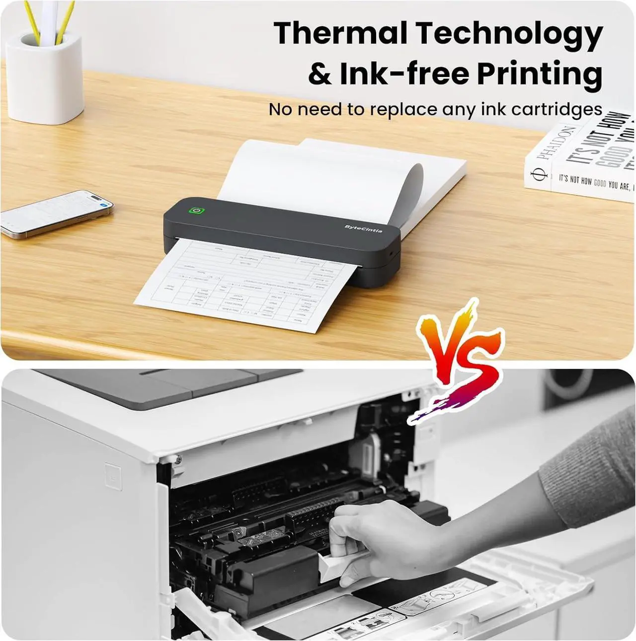 Alt view image 5 of 7 - Portable Printer for Travel, Bluetooth Thermal Printer Supports 8.5 x 11 Inch US Letter Size, Compatible with Android and iOS & Laptop Inkless Mobile Printer for Office, Car, School