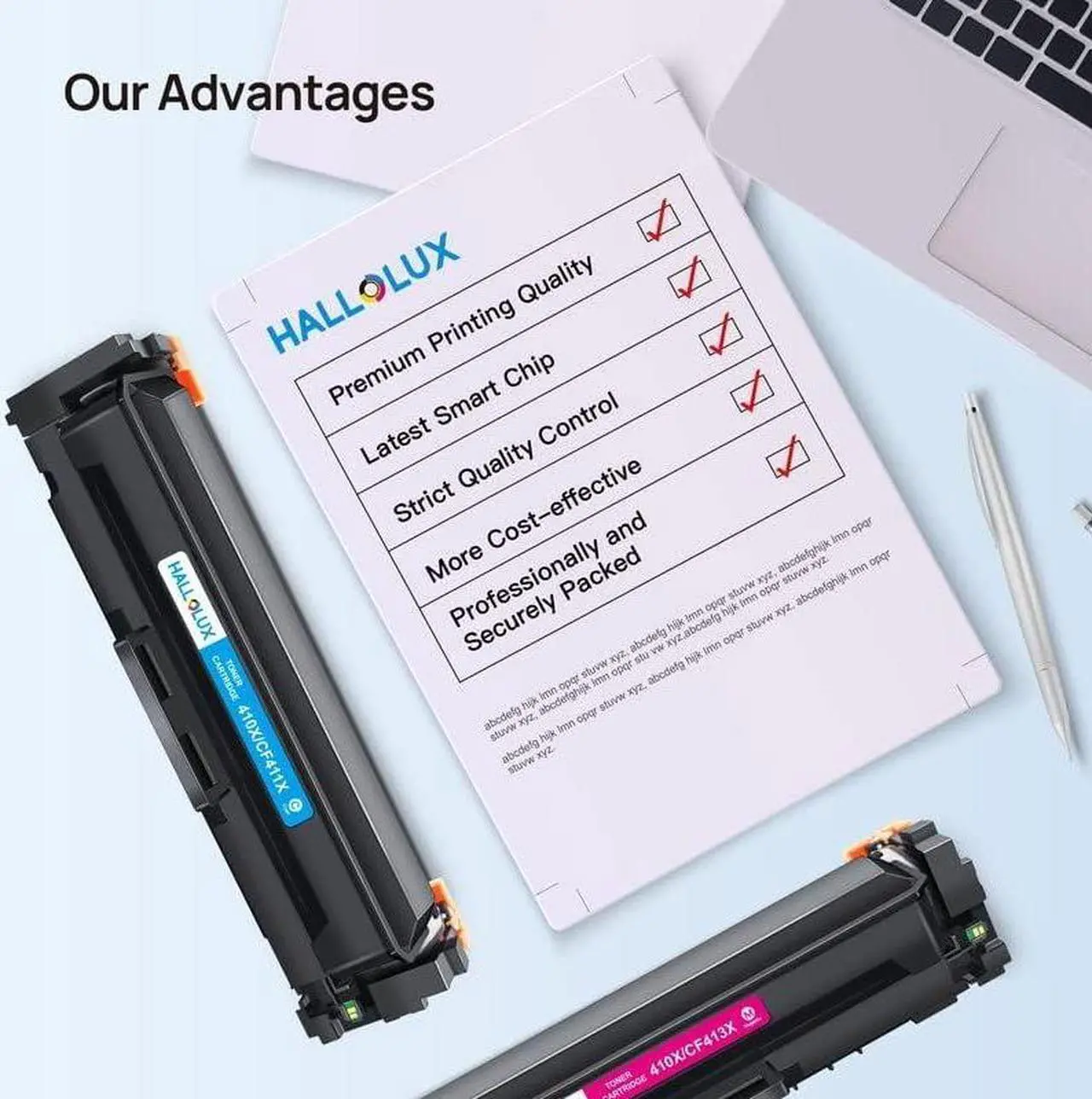 Alt view image 5 of 5 - HALLOLUX 410X Toner Cartridges 4 Pack (with Chip) Replacement  410X 410A Compatible with HP MFP M477fdw M477fdn M477fnw M452dn M452dw M452nw M377dw Printer Toner (4 Pack)