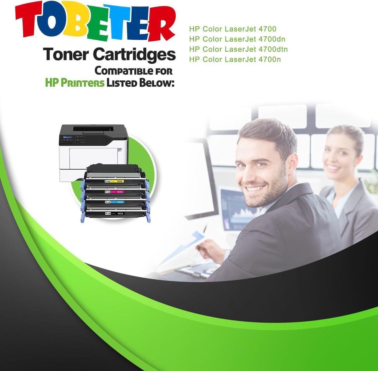 Alt view image 2 of 7 - ToBeter Compatible 643A Toner Replacement  643A Q5950A Q5951A Q5952A Q5953A Toner Cartridge for Color 4700 4700dn 4700dtn 4700n Printers (4 Pack, Black Cyan Magenta Yellow)