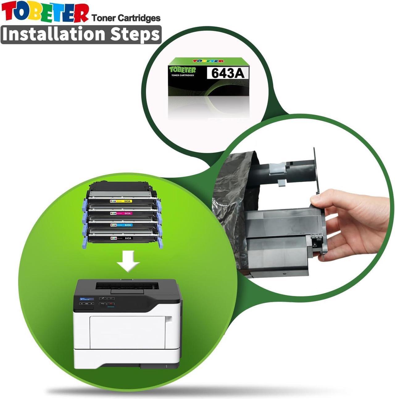 Alt view image 4 of 7 - ToBeter Compatible 643A Toner Replacement  643A Q5950A Q5951A Q5952A Q5953A Toner Cartridge for Color 4700 4700dn 4700dtn 4700n Printers (4 Pack, Black Cyan Magenta Yellow)