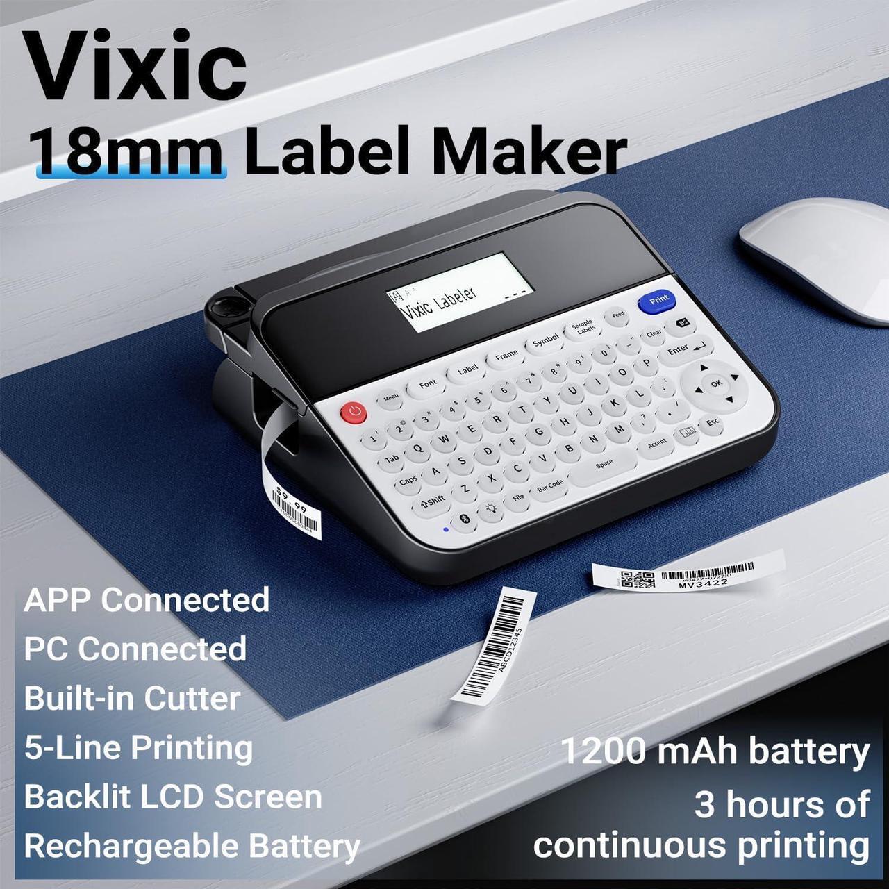 Alt view image 2 of 7 - Label Printer D480BT Business PC Connectable Label Maker Machine with Tape Connect and Create via Bluetooth, Handheld, Rechargeable 18mm Keyboard Label Maker for Office Organization