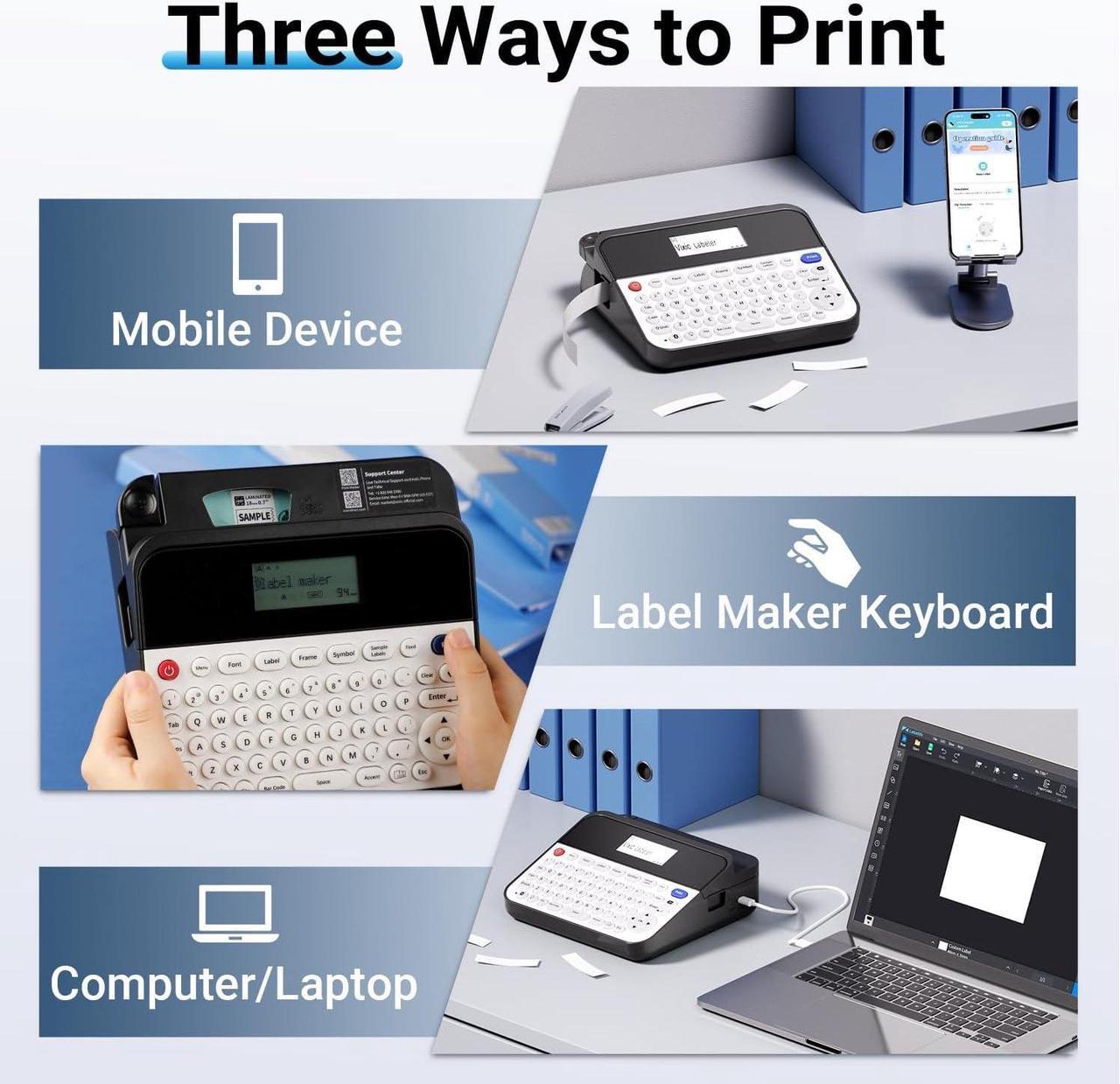 Alt view image 3 of 7 - Label Printer D480BT Business PC Connectable Label Maker Machine with Tape Connect and Create via Bluetooth, Handheld, Rechargeable 18mm Keyboard Label Maker for Office Organization