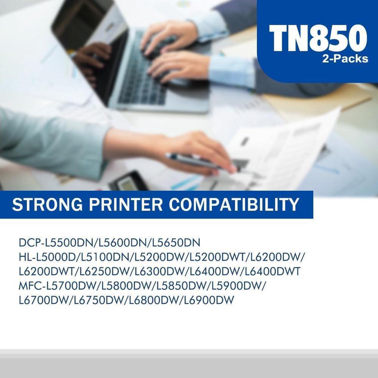Alt view image 3 of 6 - TN850 TN-850 High Yield Toner Cartridge 2-Pack TN820 Black Compatible Toner Cartridge Repalcement for Brother MFC-L5850DW HL-L6200DW MFC-L5900DW MFC-L5700DW HL-L5200DW MFC-L5800DW DCP-L5500DN Printer
