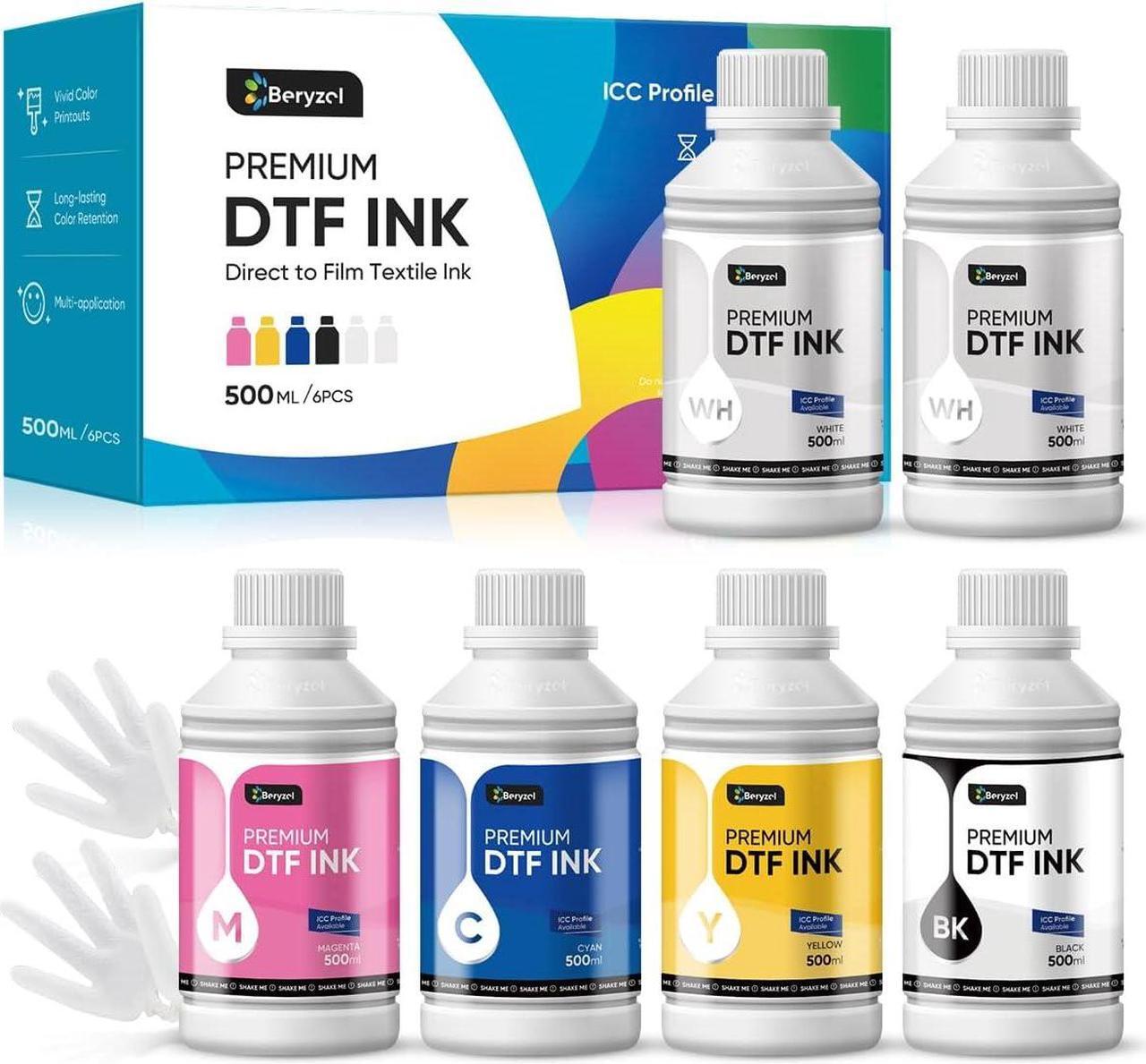 Main image of Premium DTF Ink 500ml x 6, DTF Transfer Ink Conversion Kit, Refill for DTF Printers Epson ET-8550, XP-15000, L1800, L805, R1390, R2400, DX7, Heat Transfer Printing Direct to Film(CMYK + 2Wh)
