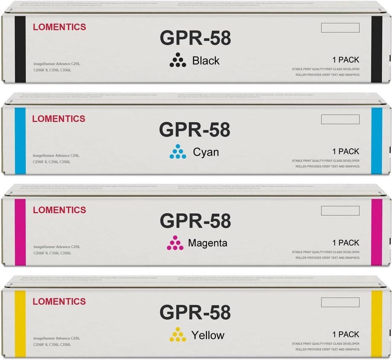Main image of GPR58 GPR-58 Black, Cyan, Magenta, Yellow Toner Cartridge (4-Pack) Loment Replacement for Canon GPR-58 for ImageRunner Advance C356 C256 Series Printer | 2182C003AA 2183C003AA 2184C003AA 2185C003AA