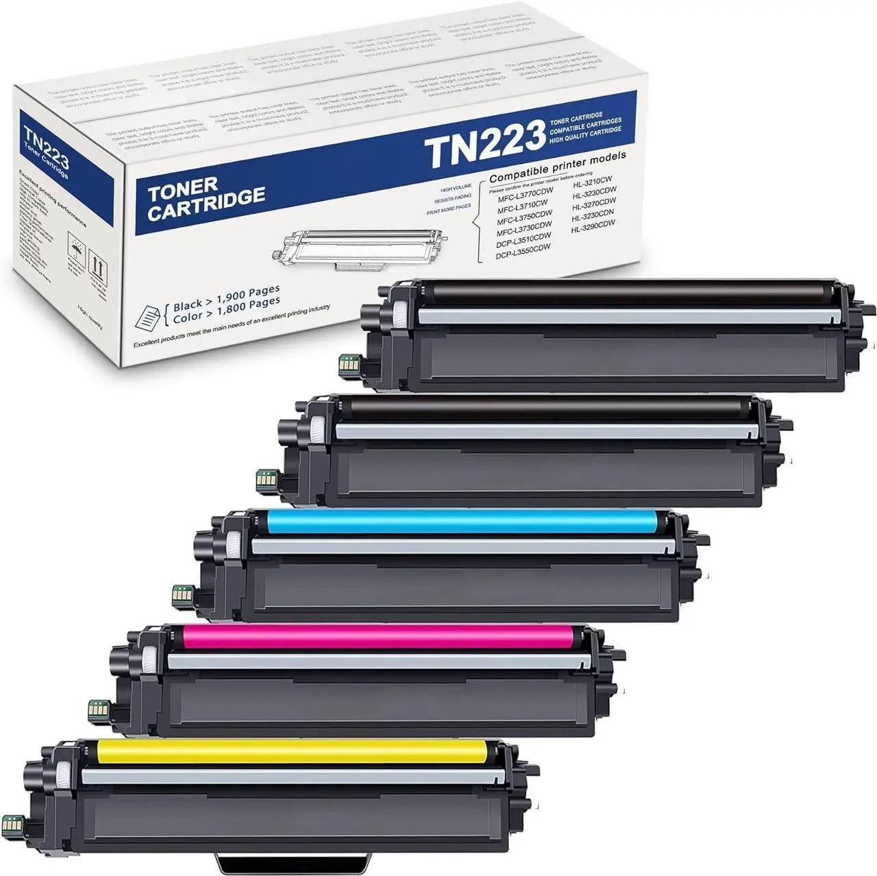 Main image of TN-223 TN227 2BK/C/M/Y Toner Cartridge 5 Pack Replacement for Brother TN223BK, TN223C, TN223M, TN223Y Toner Cartridge MFC-L3770CDW MFC-L3710CW HL-3210CW HL-3230CDW HL-3270CDW HL-3290CDW Printer
