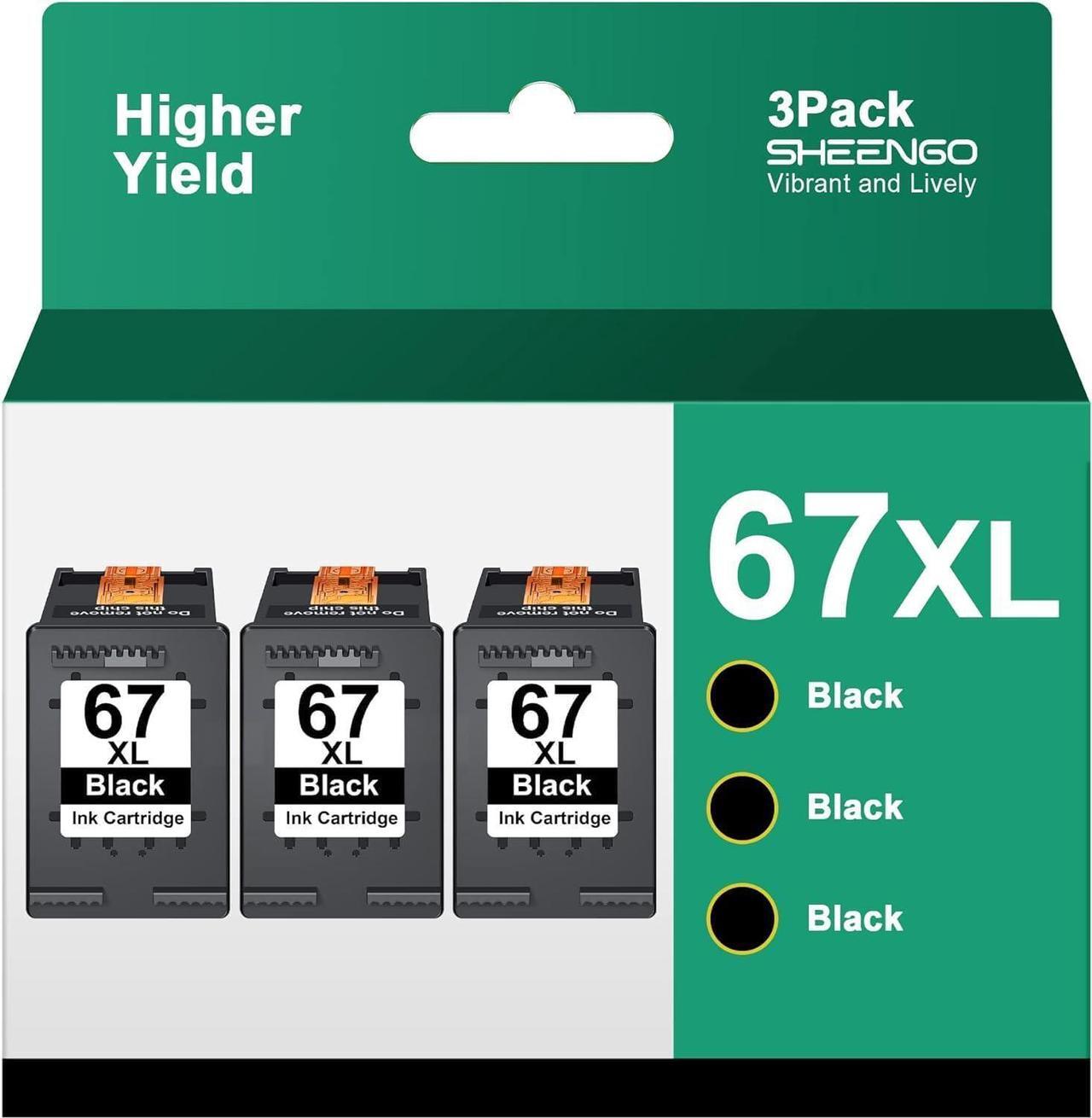 Main image of SHEENGO 67XL Black Ink Cartridges High Yield Replacement  67 Ink 67XL for Envy 6055e 6055 6052 6075 Envy Pro 6455 6455e 6475 6452 6458 DeskJet 2755e 2755 4052 4155 Printer (3 Black)
