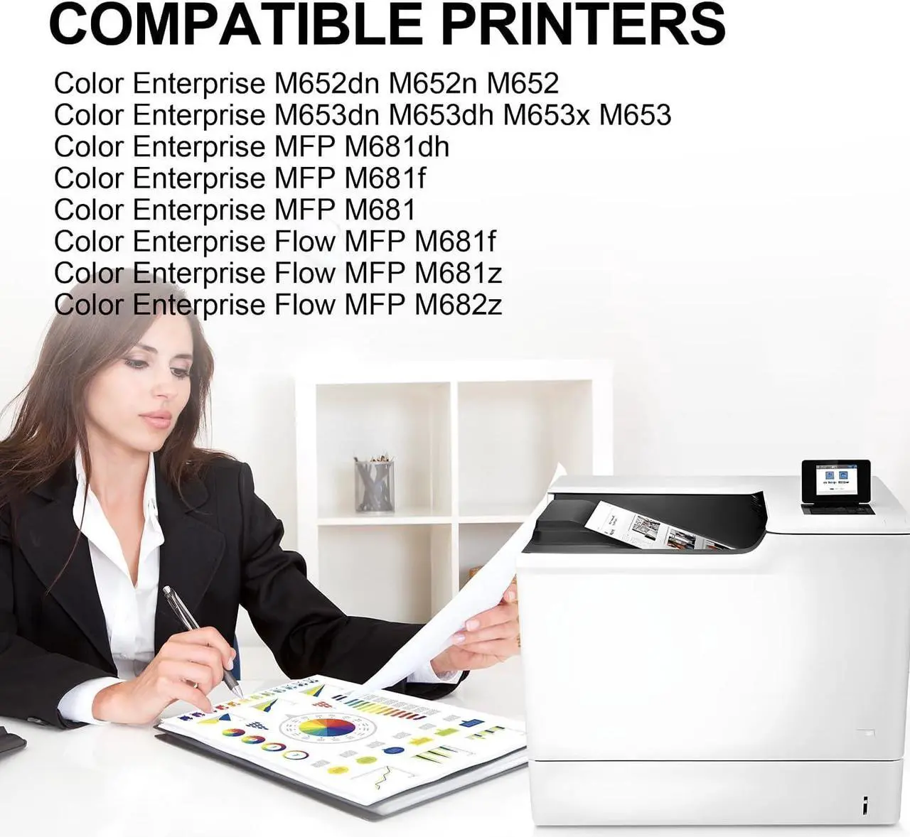 Alt view image 2 of 7 - 655A Toner Cartridge 4 Pack(with Chip) Compatible with HP 655A for Color Enterprise M652n M652dn M653dn M653x M653dh MFP M681dh M681f M682z(Black Cyan Yellow Magenta)