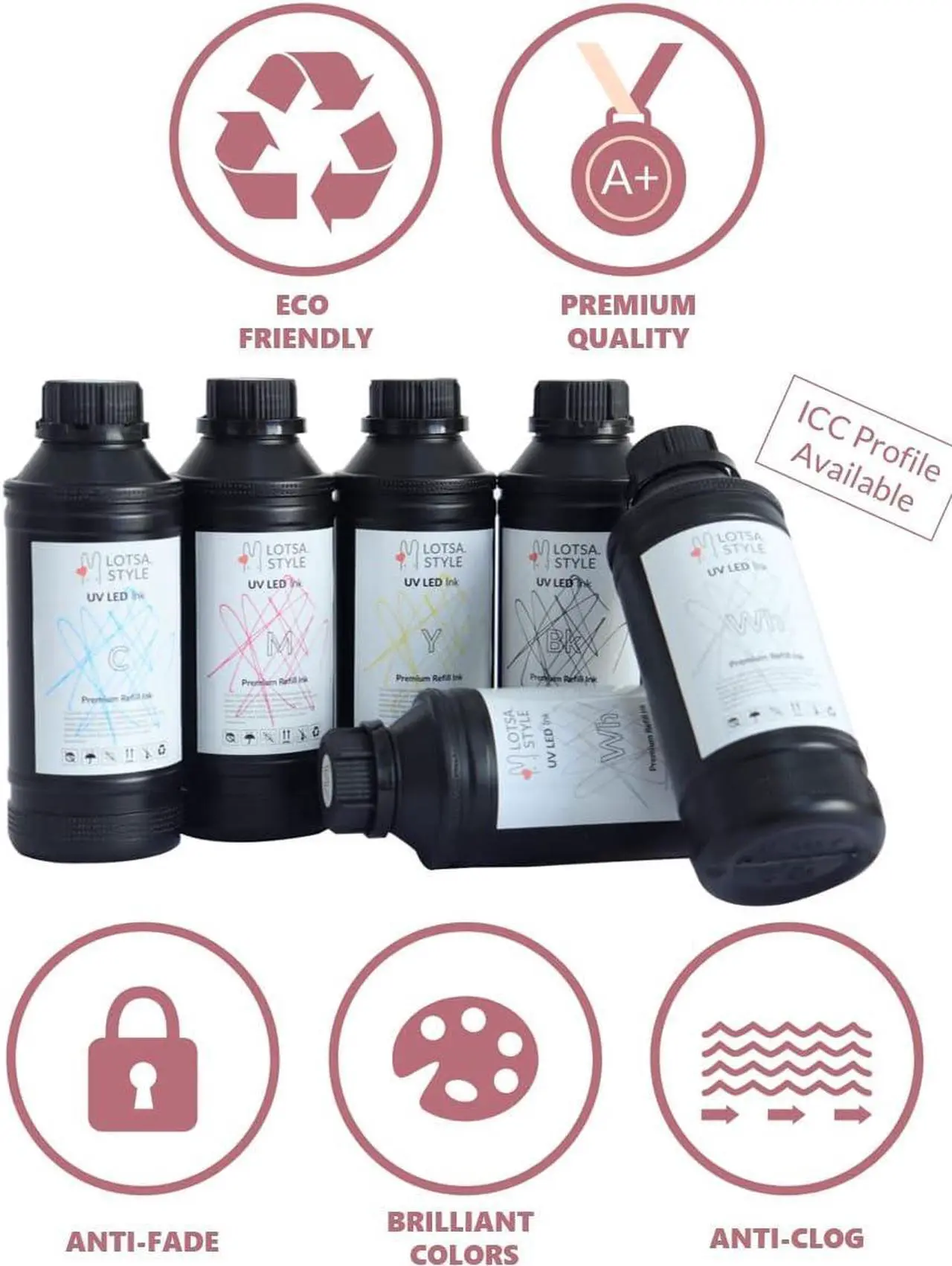 Alt view image 2 of 3 - Premium Ultraviolet UV LED Ink Refill Direct to Substrate Direct to Film DTF for UV & UV DTF Printers Hard Ink (CMYK Wh, Medium)