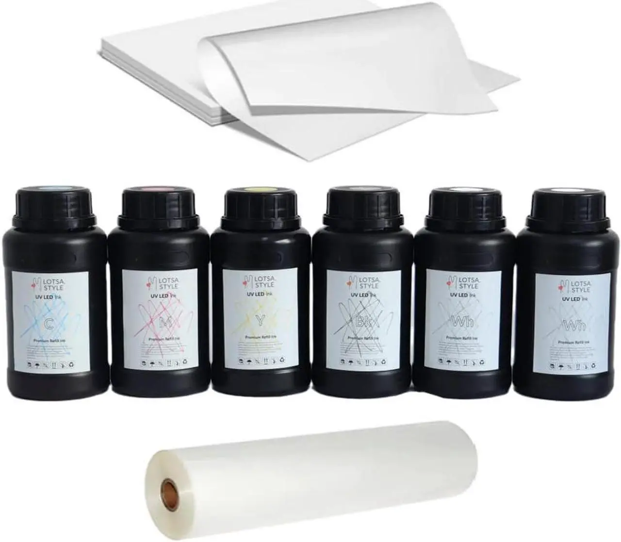 Alt view image 3 of 3 - Premium Ultraviolet UV LED Ink Refill Direct to Substrate Direct to Film DTF for UV & UV DTF Printers Hard Ink (CMYK Wh, Medium)
