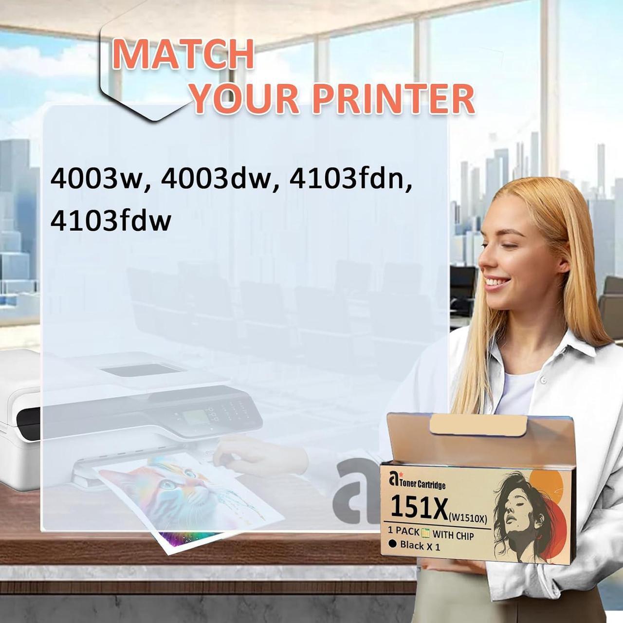 Alt view image 2 of 7 - 151X Toner Cartridge Compatible  151X W1510X Toner Cartridges Work  LaserJet Pro 4003w 4003dw 4103fdn 4103fdw Printers 1 Black