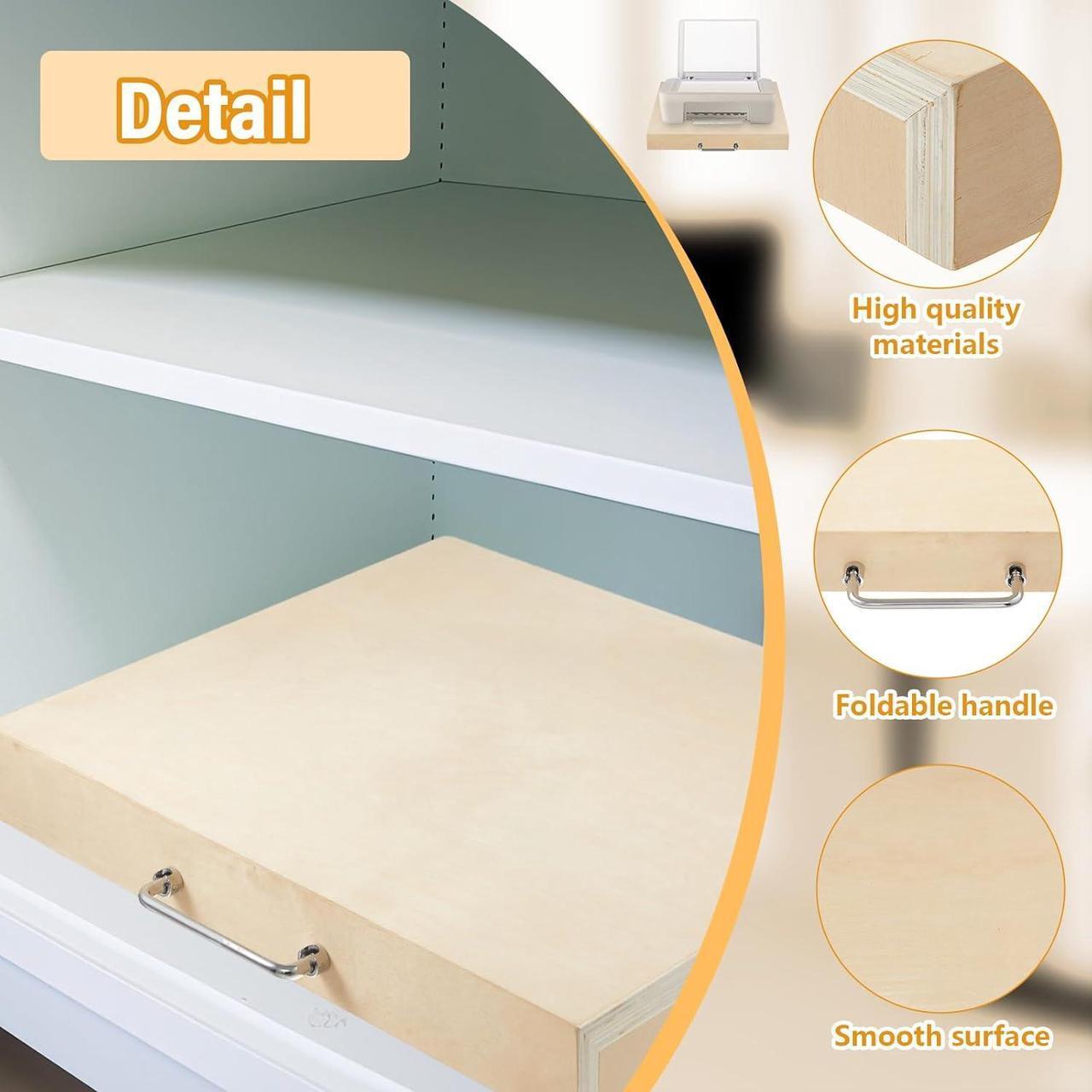 Alt view image 4 of 7 - 19 Wide Big Printer Pull out Tray Pull out Drawers with Sliding Rails Screws Slide out Shelf Wood Slide out Tray Pull out Cabinet Organizer for Office Desk Sliding Storage, Hold up 80 Lbs