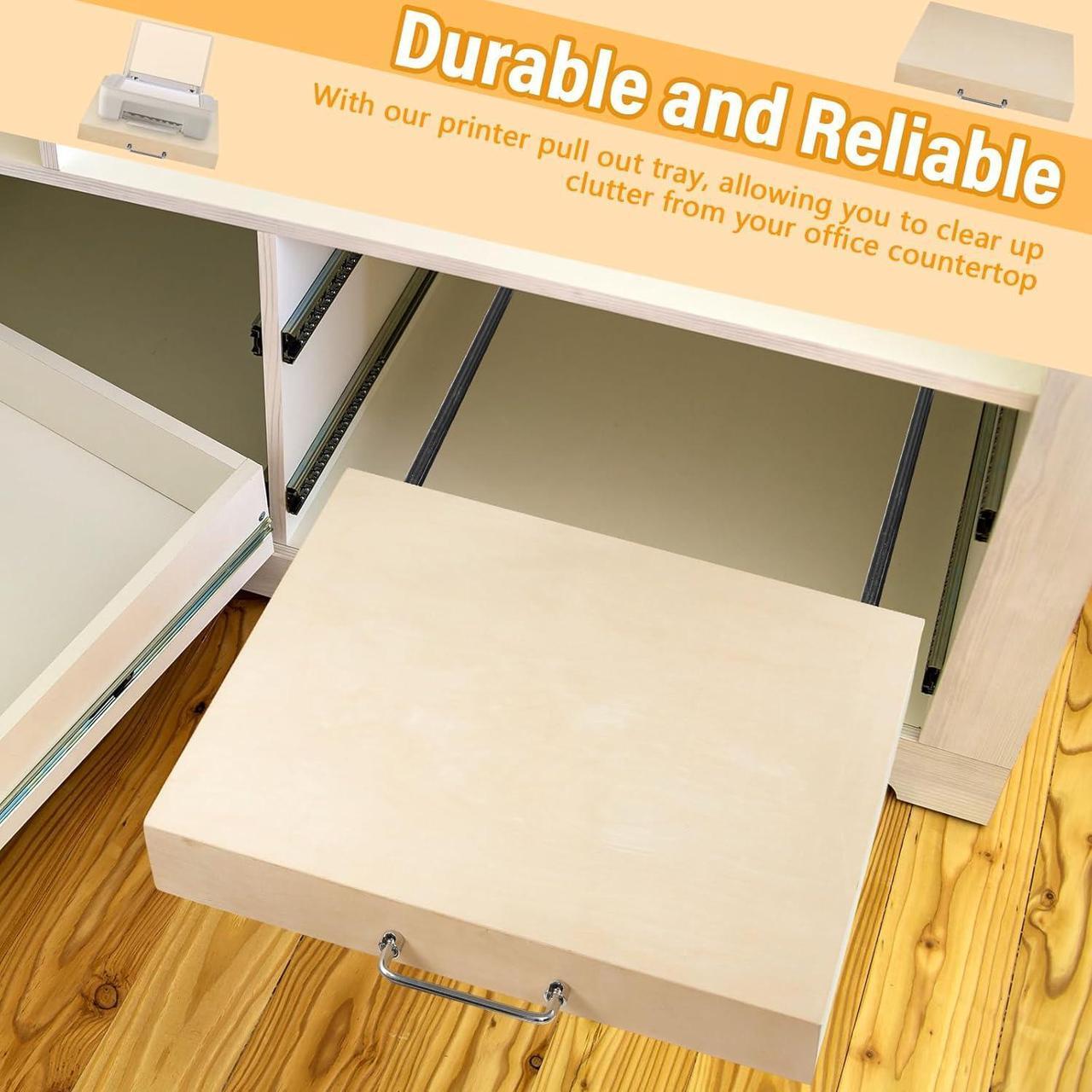 Alt view image 7 of 7 - 19 Wide Big Printer Pull out Tray Pull out Drawers with Sliding Rails Screws Slide out Shelf Wood Slide out Tray Pull out Cabinet Organizer for Office Desk Sliding Storage, Hold up 80 Lbs