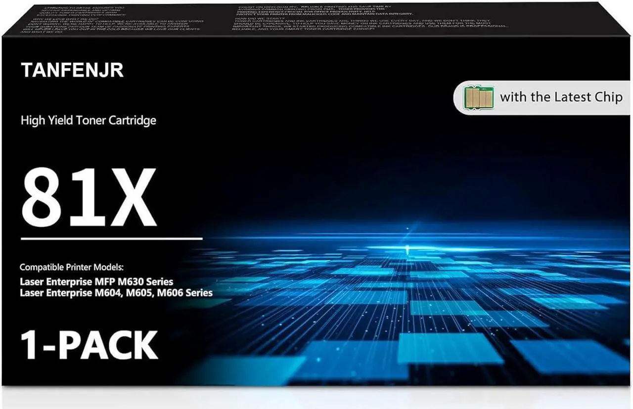Main image of 81X Black High-Yield Toner Cartridge CF281X (with Chip) Black 81X CF281X Compatible Replacement  81A 81X Work with Laser Enterprise M604 M605 M606 Enterprise MFP M630 Series Printer 1-Pack