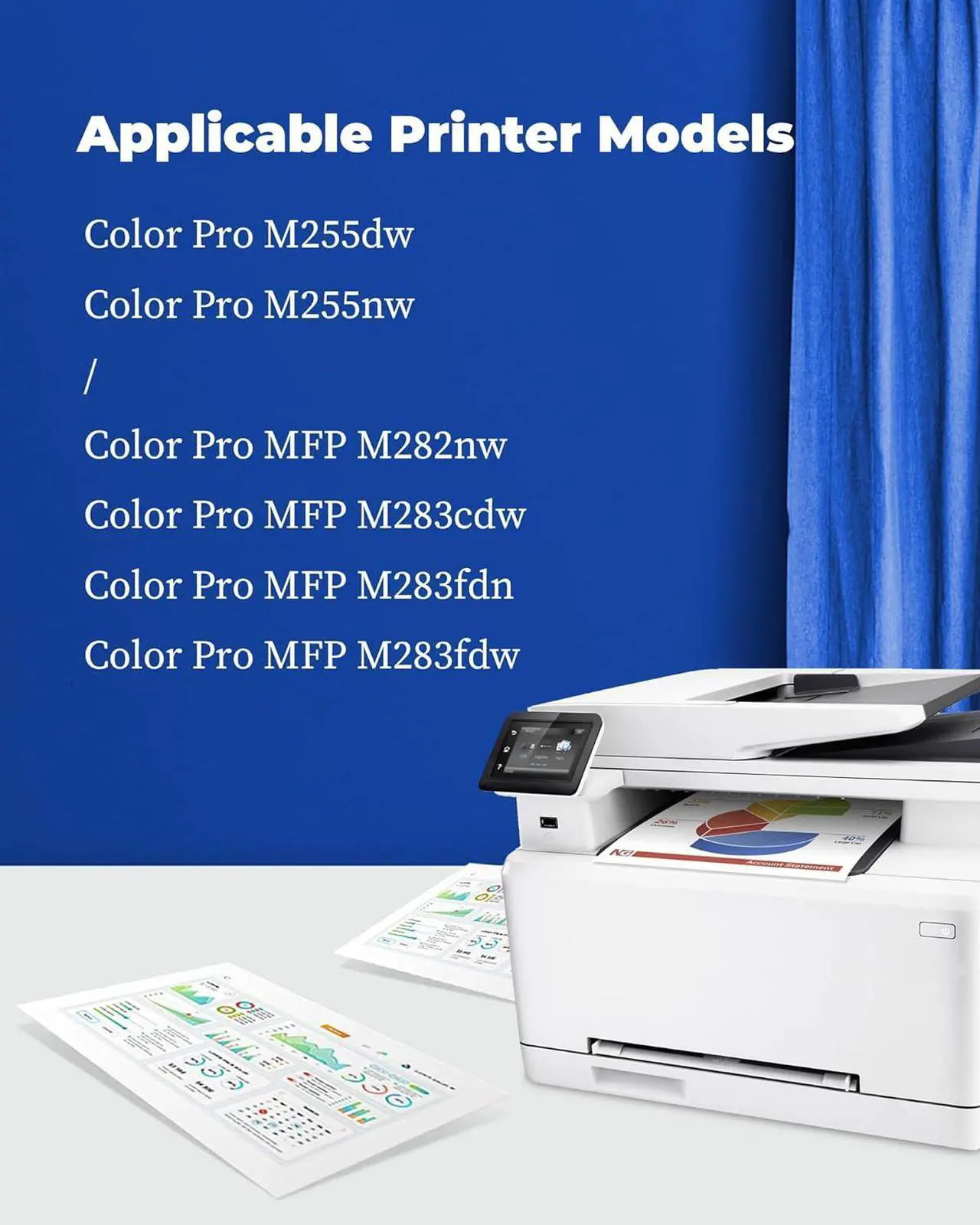 Alt view image 2 of 7 - 206A Toner Cartridge 4 Pack 206X, Replacement  206A 206X W2110A W2110X Works with Color Laserj Pro MFP M283, M283fdw, M283cdw; M255, M255dw Printer Ink(Black, Cyan, Magenta, Yellow)