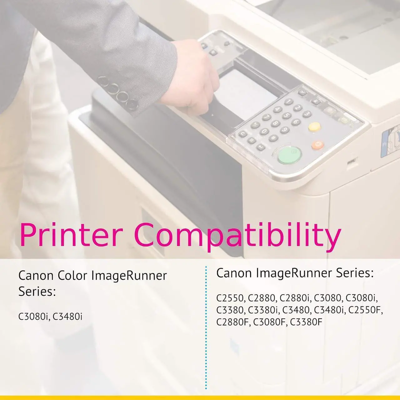 Alt view image 5 of 6 - CS Compatible Toner Cartridge Replacement for Canon GPR-23 GPR23 0452B003AA Black 0455B003AA Yellow 0454B003AA Magenta 0453B003AA Cyan Canon Color C3080i Color C3480i C2550 C2880 C3380i 4 Color Set
