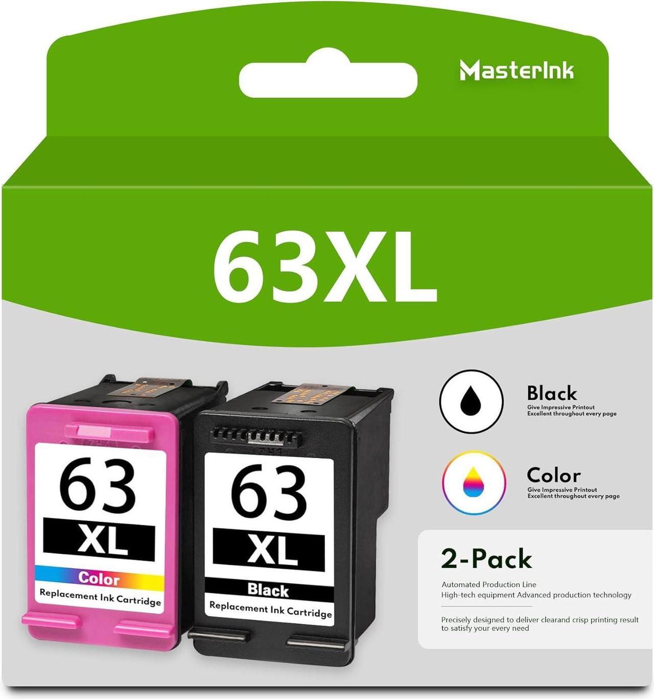 Main image of 63XL Ink Cartridge Combo Pack Compatible  63XL 63 Ink Cartridges Replacement  63XL Ink OfficeJet 3830 4650 4655 Envy 1112 2130 2132 3631 4520 Printer (2 Pack 1Black 1Tri-Color)