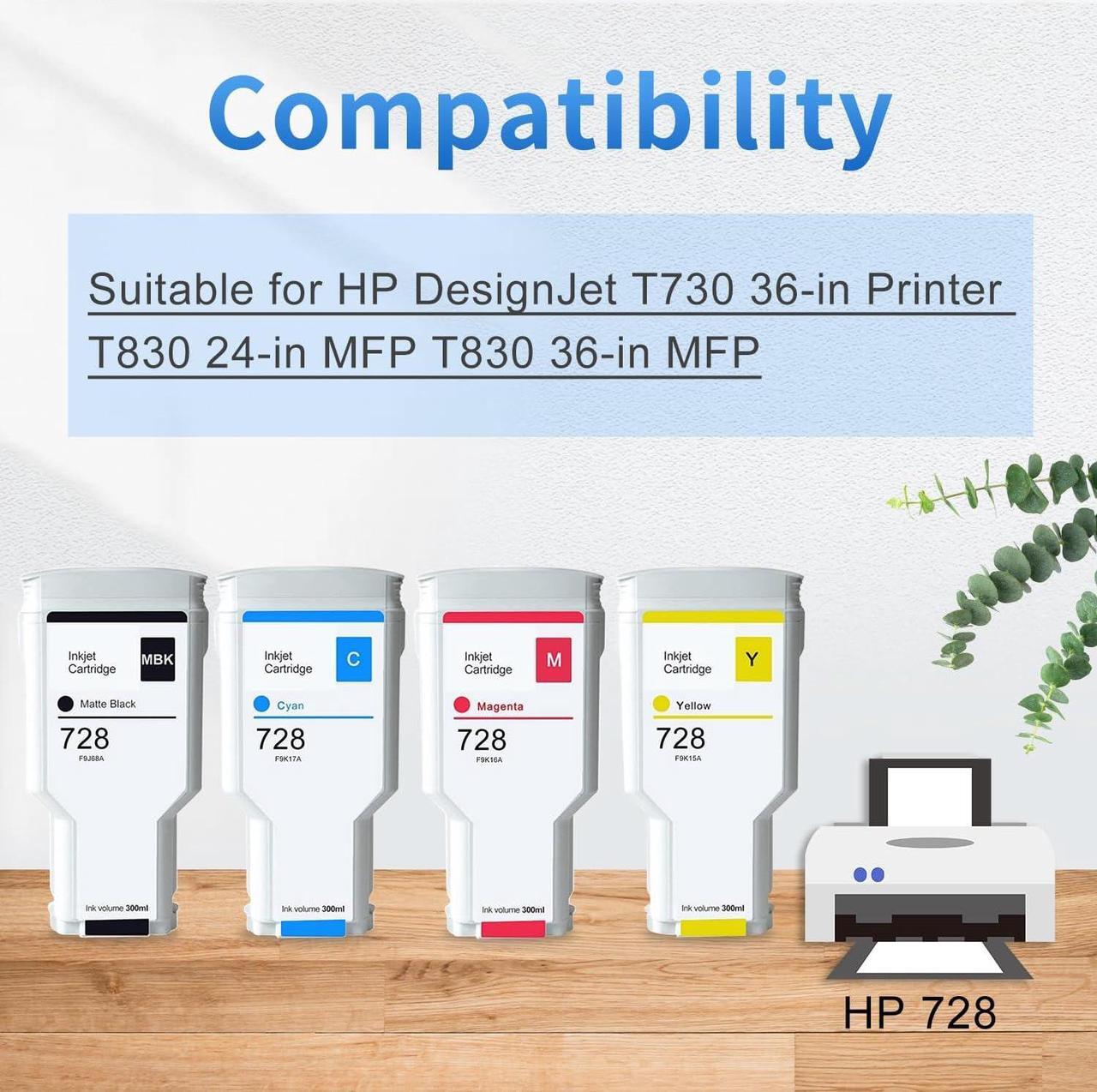 Alt view image 3 of 7 - Compatible  728 Ink Cartridge Replacement  728 F9J68A F9K17A F9K16A F9K15A  DesignJet T730 36-in Printer T830 24-in MFP T830 36-in MFP (4-Pack)