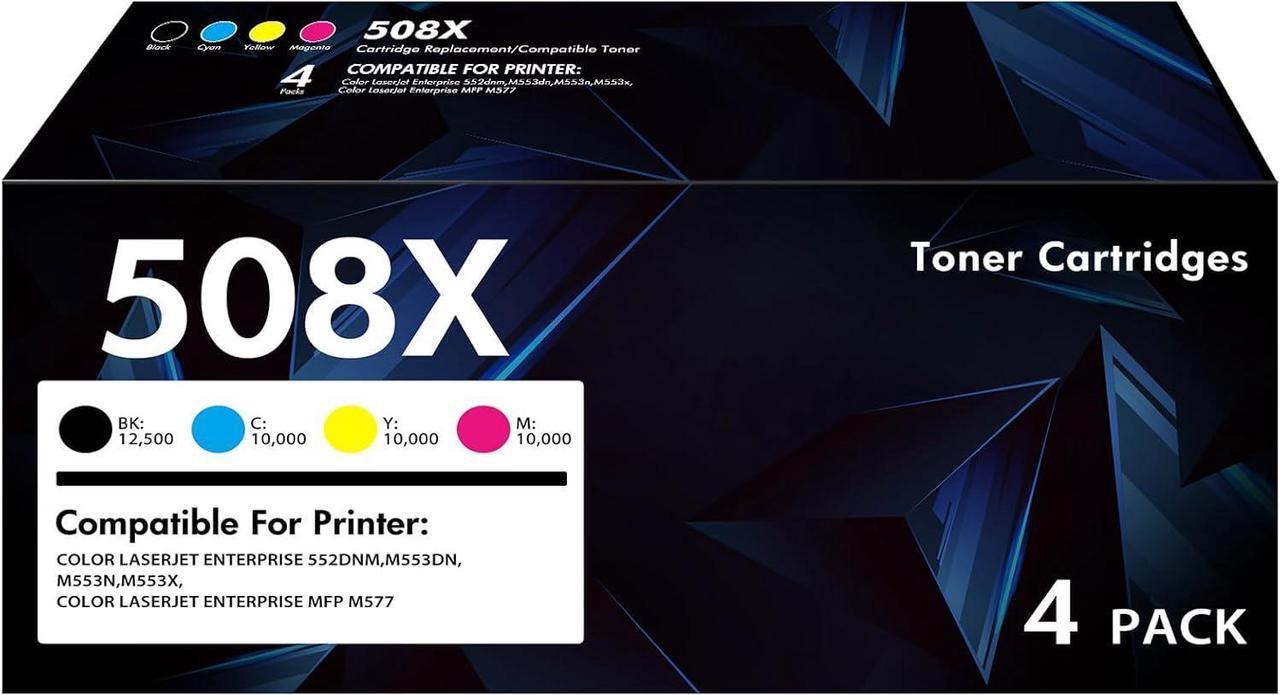 Main image of 508X M553 Toner Cartridge Set: 4-Pack Compatible Replacement  508X 508A CF360X CF361X CF362X CF363X for Color Enterprise M553 M552 553 MFP M577 Series Printer Ink (New Version-BK/C/Y/M)