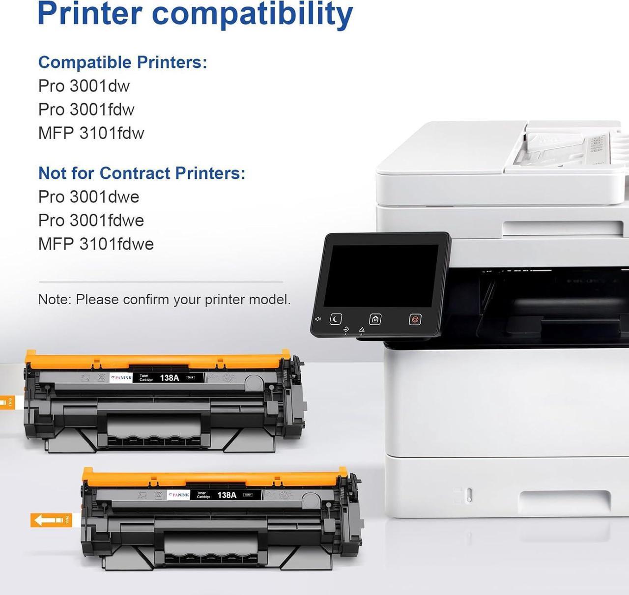 Alt view image 2 of 7 - 138A Black Toner Cartridge Replacement  138A W1380A 138X W1380X Black Toner Cartridge Compatible with HP Pro 3001dw 3001fdw MFP 3101fdw Printer(2 Pack,with Chip)