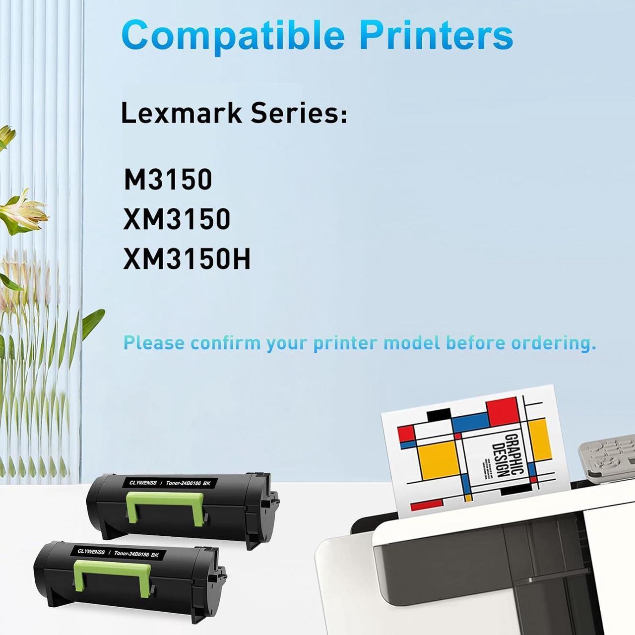 Alt view image 2 of 7 - Compatible Toner Cartridge Replacement for Lexmark 24B6186 Toner High Yield to Use with M3150 XM3150 XM3150H Printer (Black, 2-Pack)