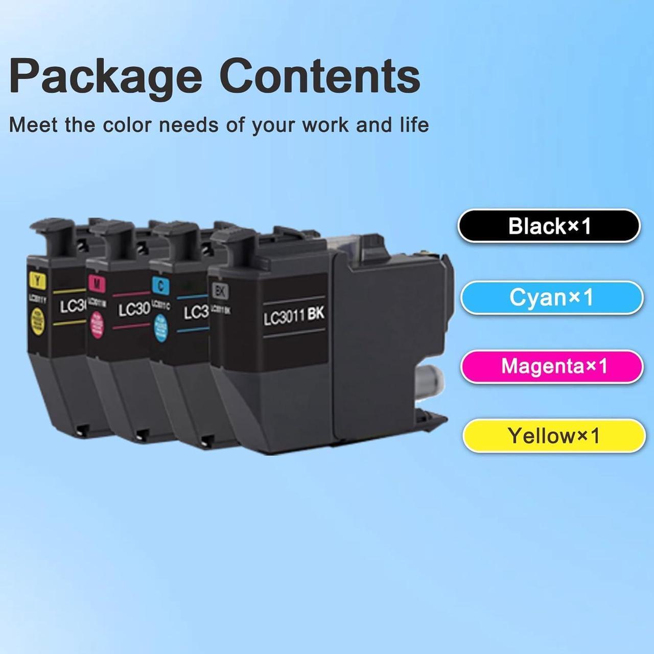 Alt view image 5 of 7 - 4-Pack LC3011 XL Ink High Yield Ink Cartridges (1BK/1C/1M/1Y) - for Brother LC3011BK LC3011C LC3011M LC3011Y Ink Replacement for Brother Ink LC3011 MFC-J491DW MFC-J497DW MFC-J690DW MFC-J895DW Printer