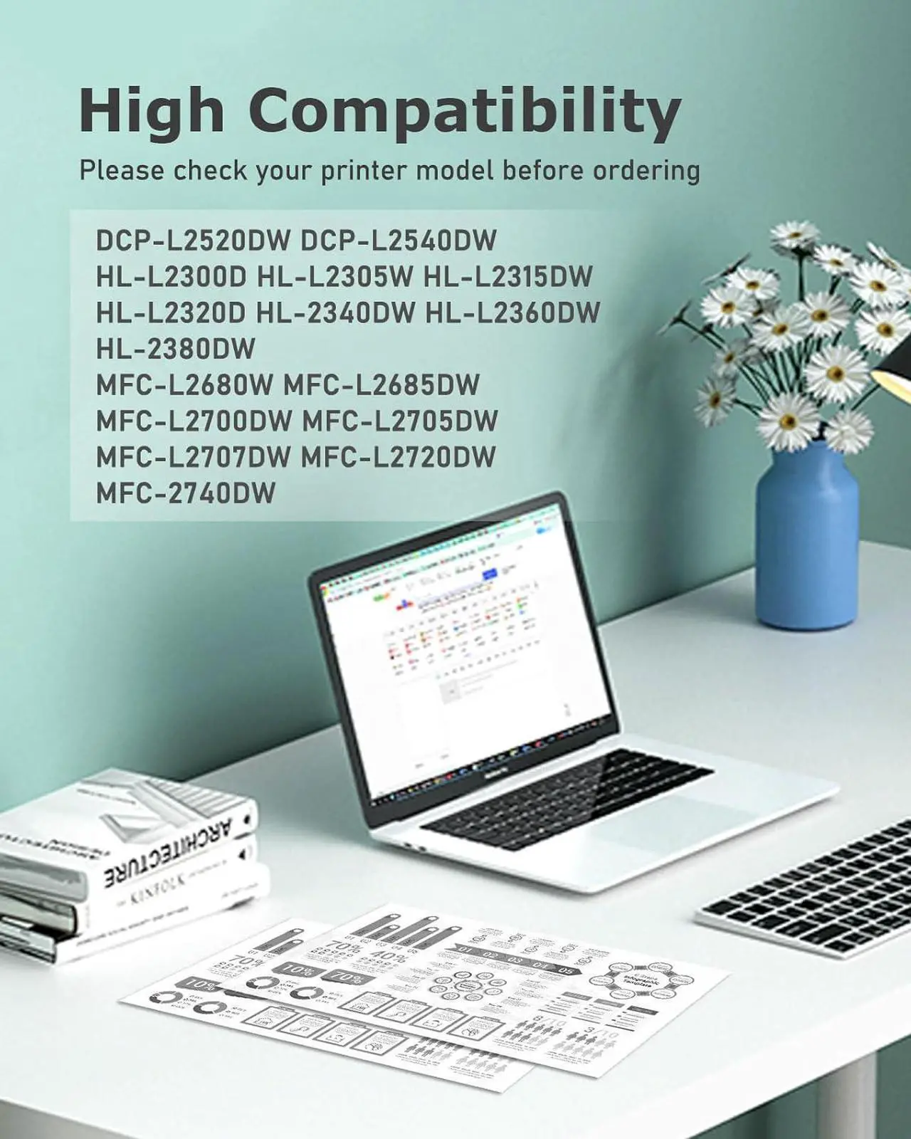 Alt view image 2 of 7 - DR630 Drum Unit TN660 Toner Cartridge Replacement for Brother DR-630 TN-660 TN630 TN-630 for HL-L2300D HL-2380DW MFC-L2700DW MFC-2740DW Printer (2 DR630 + 2 TN660,Combo Pack)