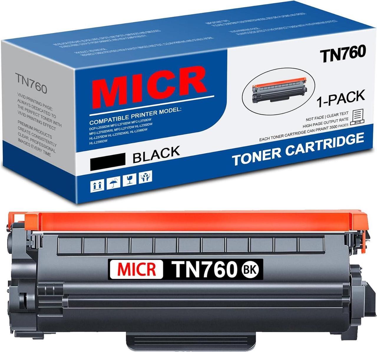 Main image of MICR Check Printing TN760 Toner Cartridge Replacement for Brother TN760 TN730 Toner Cartridge Black DCP-L2550DW MFC-L2710DW MFC-L2750DW HL-L2350DW HL-L2370DW HL-L2370DWXL Printer 1 Pack