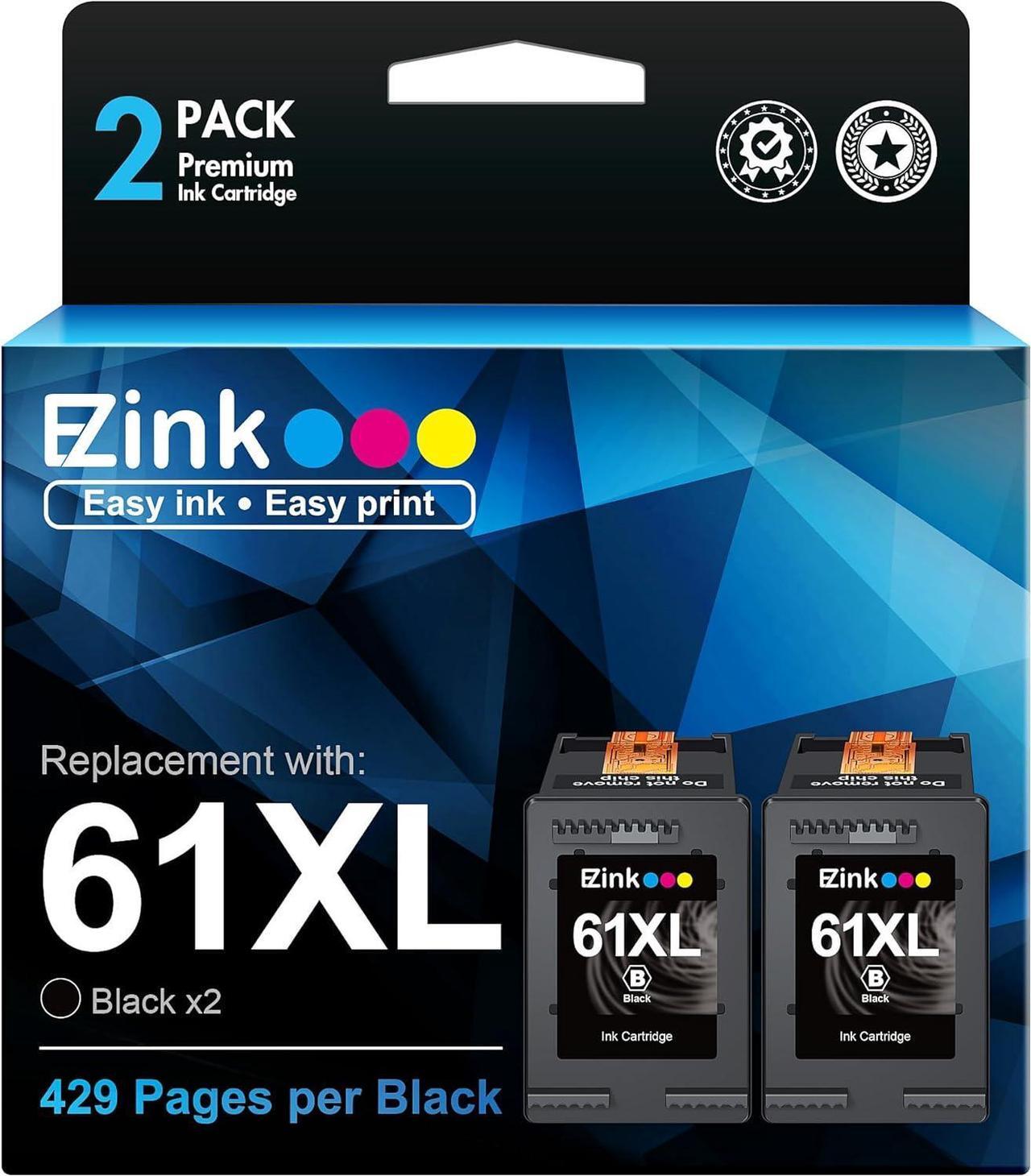 Main image of E-Z Ink (TM Remanufactured Ink Cartridge Replacement   Ink 61 61XL Black Ink Cartridge Work with HP Envy 4500 4502 5530 Deskjet 2540 3510 OfficeJet 4630 2620 Printer (2 Black 61 Ink cartridges)