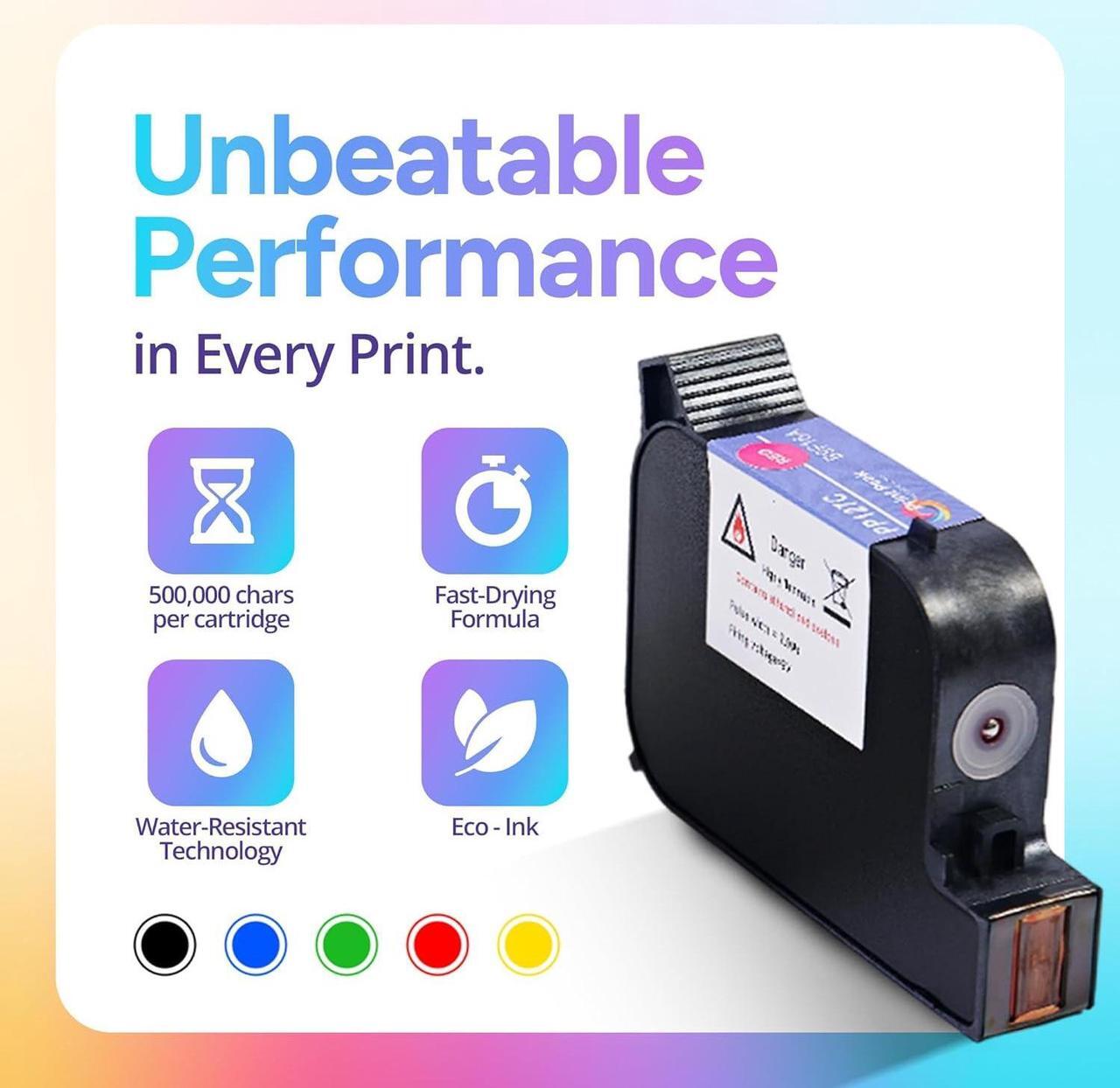 Alt view image 2 of 7 - 45ml Handheld Inkjet Printer Cartridge Replacement for 1-inch/25.4mm Models (2588 Series), Quick Dry, Water Resistant, Vibrant Color (Green)