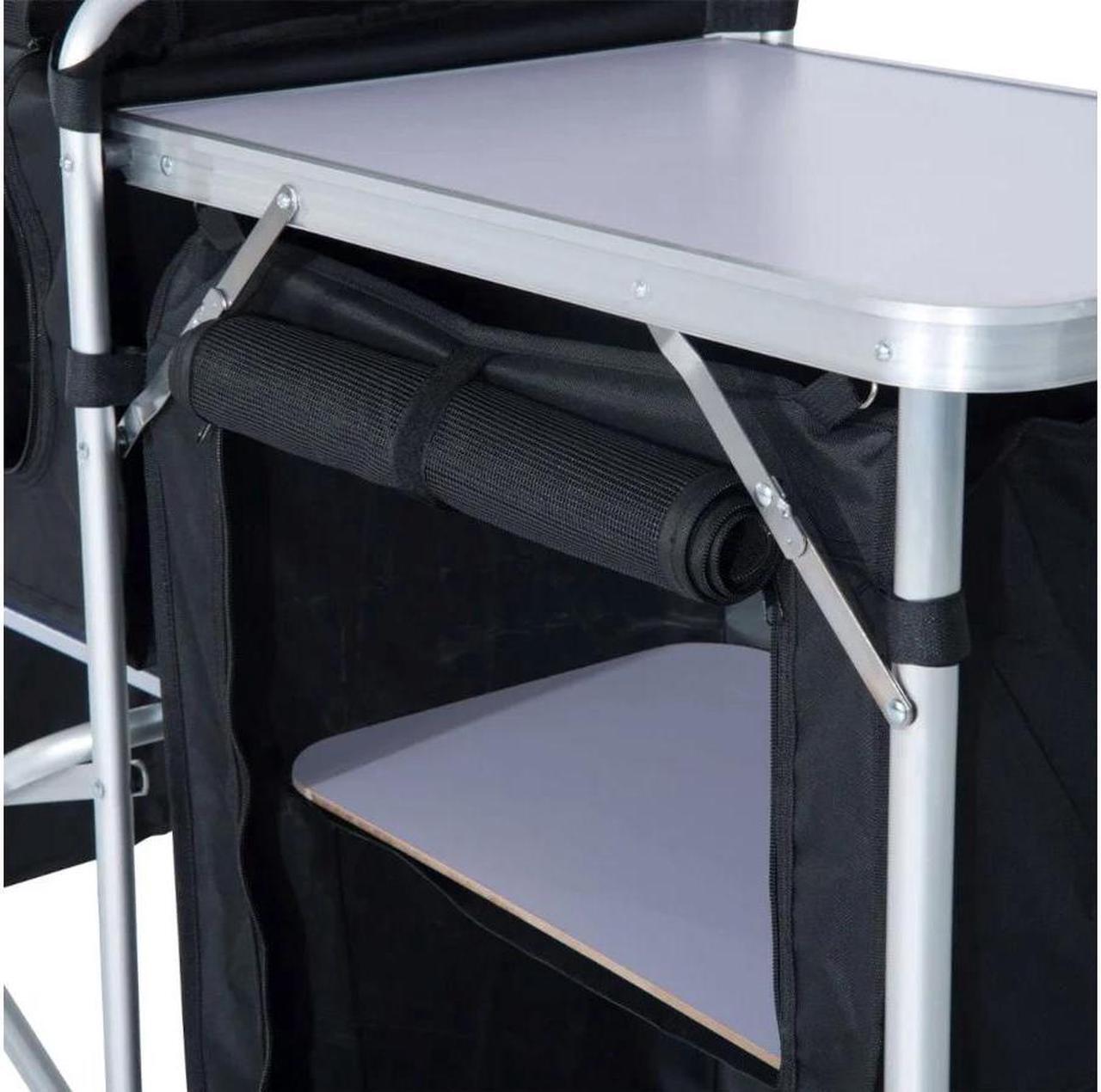 Alt view image 3 of 4 - 6 Inch Aluminum Portable Fold-Up Camping Kitchen with Windscreen and 5 Enclosed Cupboards, Cook Station, for BBQ, Camping, Picnic, Backyard