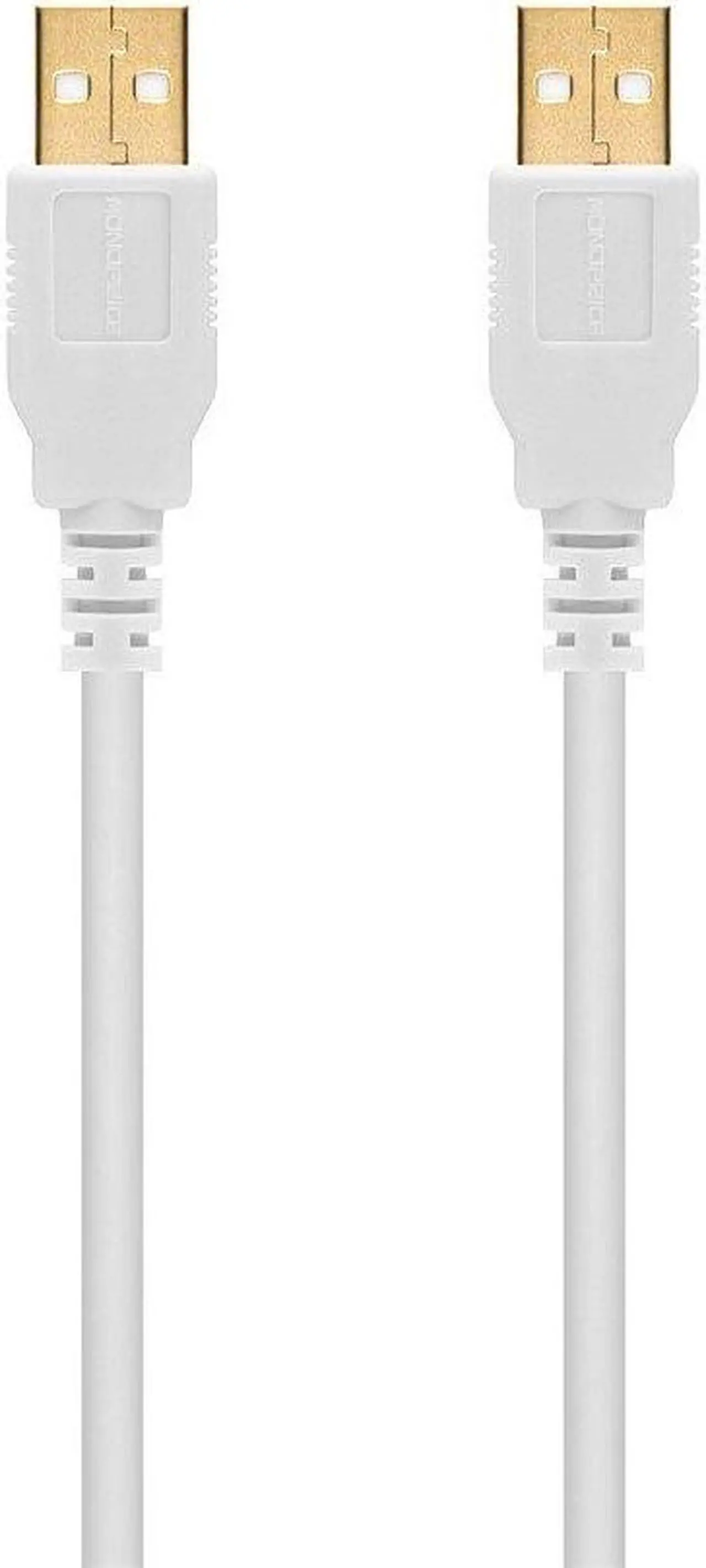 Alt view image 4 of 7 - Monoprice USB 2.0 Cable - 1.5 Feet - White | USB Type-A Male to USB Type-A Male, 28/24AWG, Gold Plated, 480 Mbps