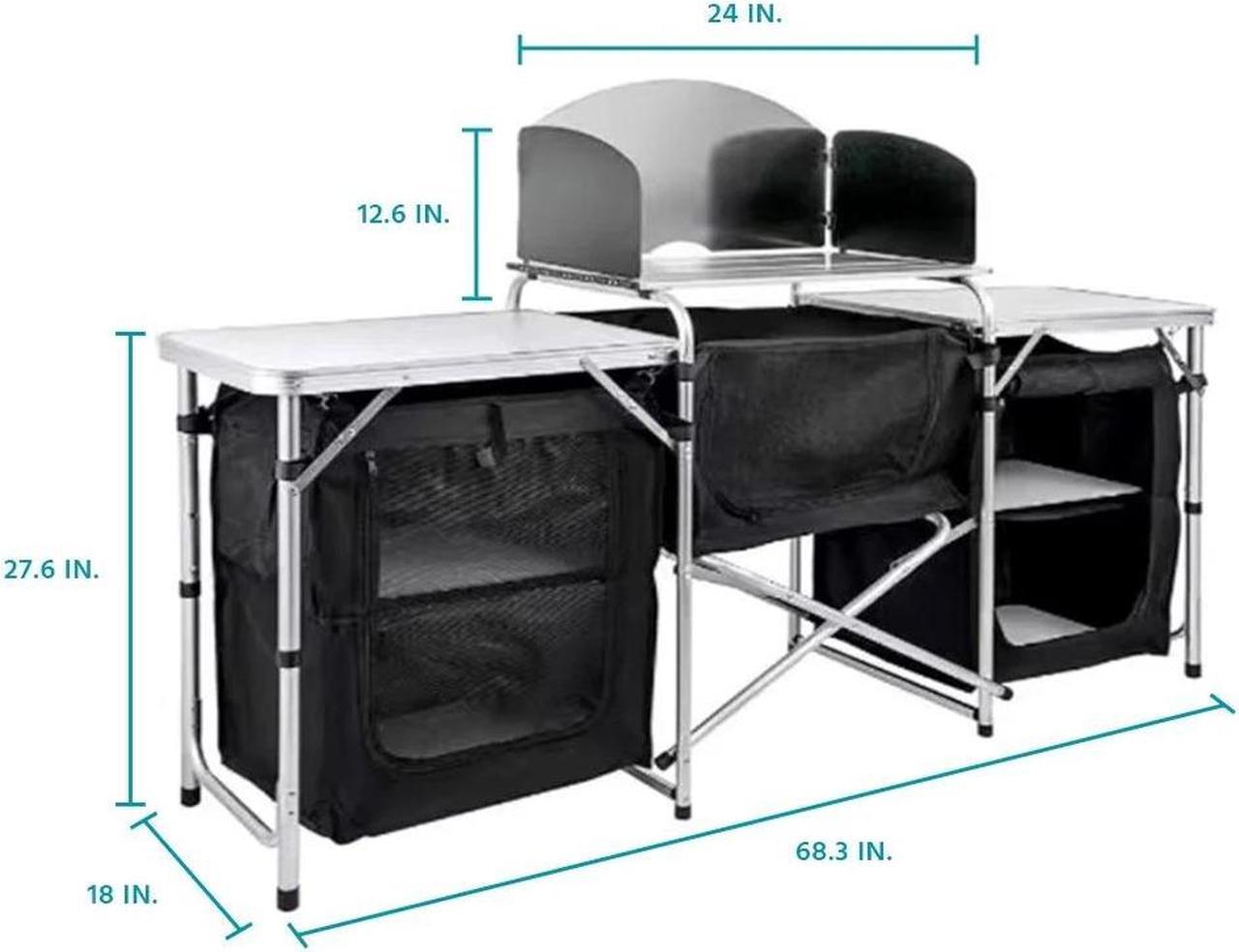 Alt view image 4 of 4 - 6 Inch Aluminum Portable Fold-Up Camping Kitchen with Windscreen and 5 Enclosed Cupboards, Cook Station, for BBQ, Camping, Picnic, Backyard