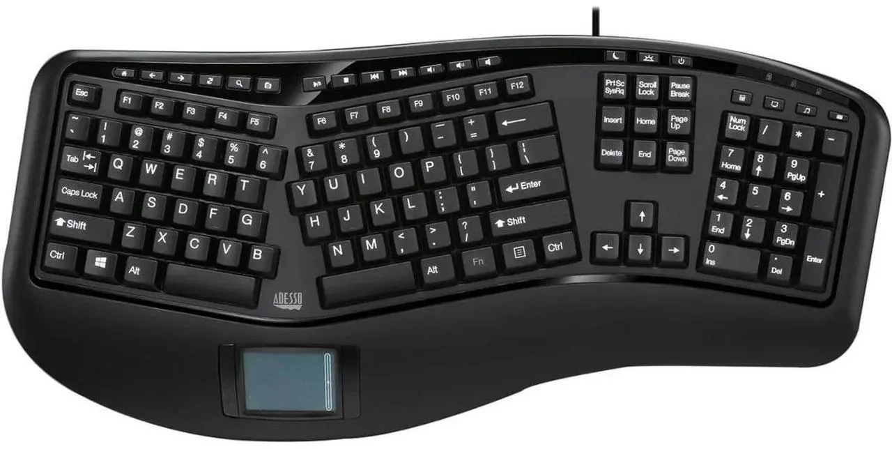 Main image of Adesso Tru-Form Ergonomic Touchpad Keyboard - Cable Connectivity - USB Interface - 104 Key(s) - 20 Hot Key(s) - Play/Pau