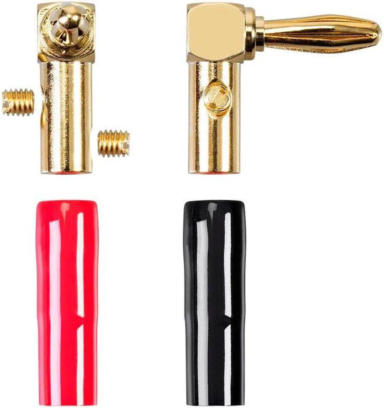 Alt view image 5 of 7 - Monoprice 2 Pair Right Angle 24k Gold Plated Banana Speaker Wire Cable Screw Plug Connectors