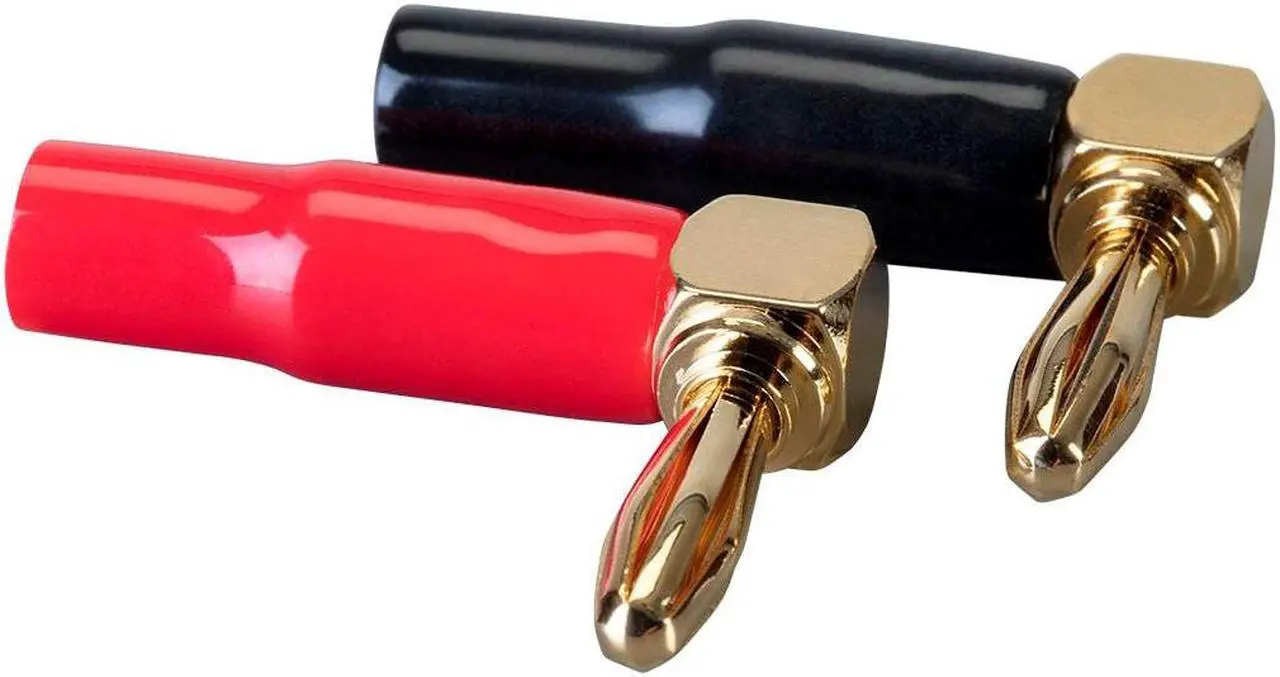 Main image of Monoprice 2 Pair Right Angle 24k Gold Plated Banana Speaker Wire Cable Screw Plug Connectors