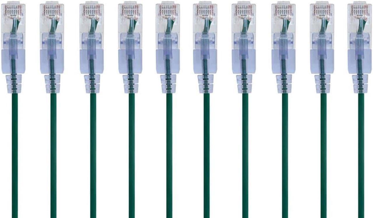 Monoprice SlimRun Cat6A Ethernet Patch Cable - Network Internet Cord - RJ45, Stranded, UTP, Pure Bare Copper Wire, 30AWG, 6in, Green, 10-Pack