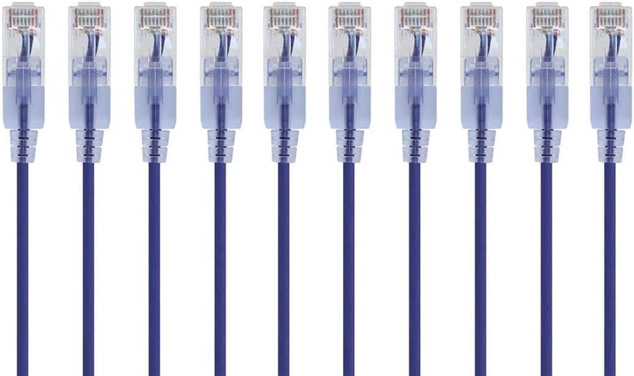 Monoprice SlimRun Cat6A Ethernet Patch Cable - Network Internet Cord - RJ45, Stranded, UTP, Pure Bare Copper Wire, 30AWG, 6in, Purple, 10-Pack