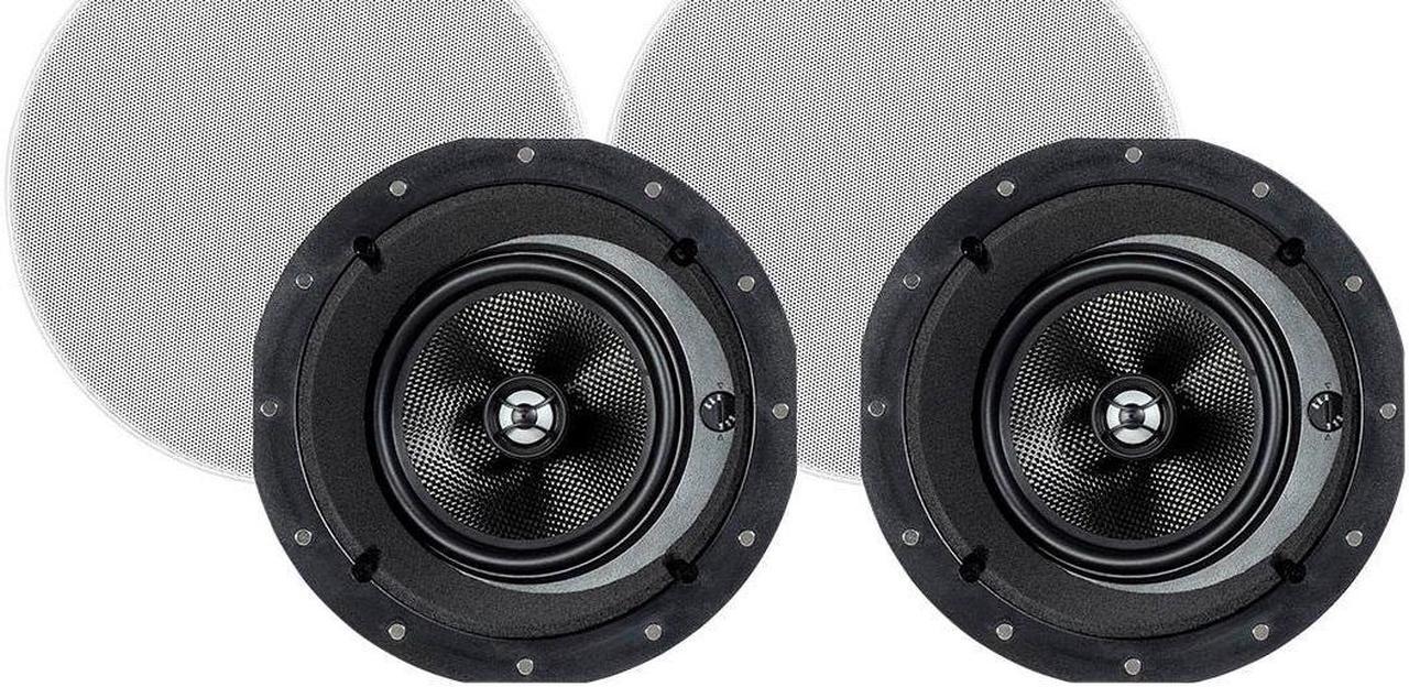 Monoprice 2-Way Carbon Fiber In-Ceiling Speakers - 6.5 Inch With 15" Angled Drivers (Pair) - Alpha Series