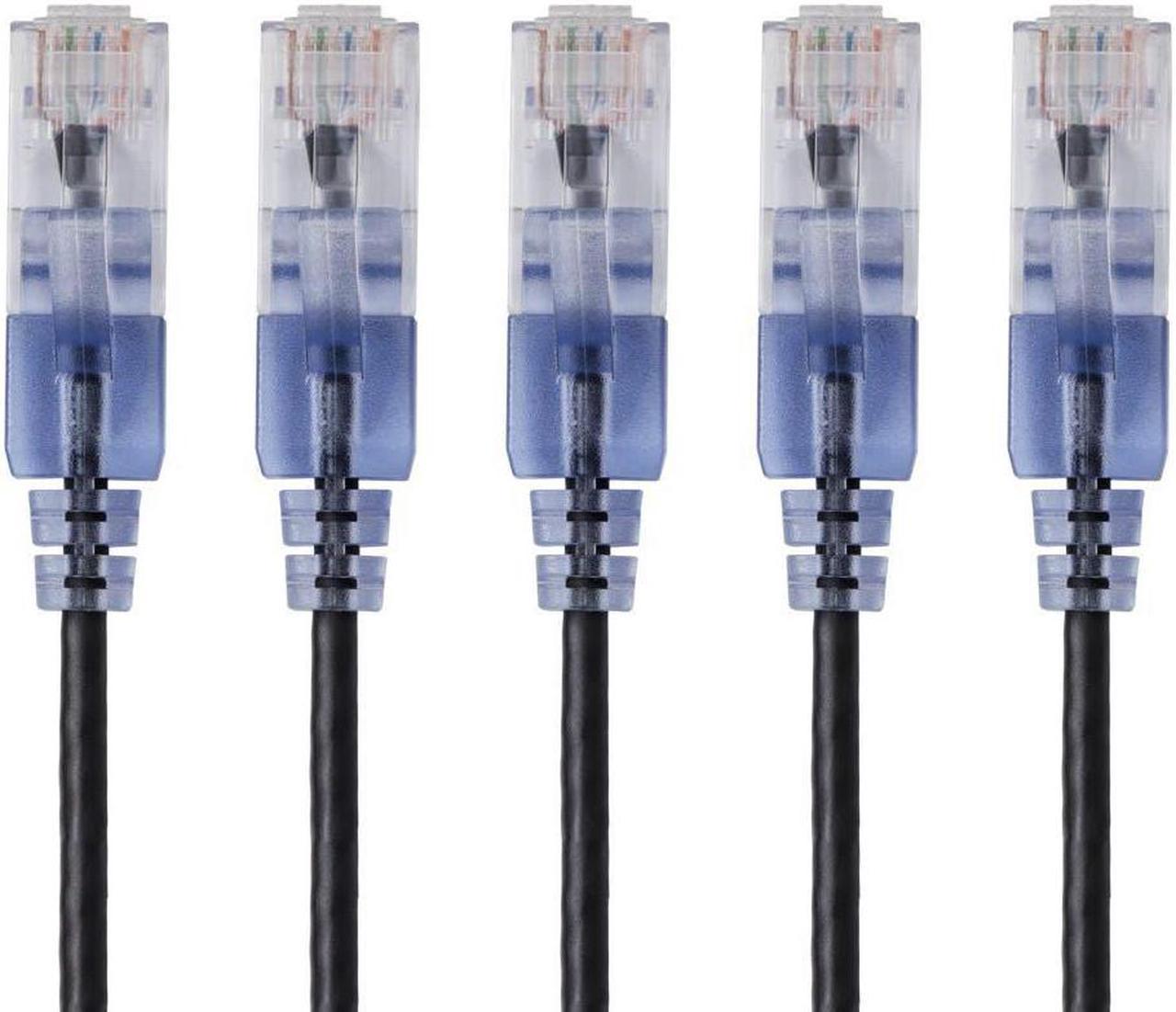 Monoprice SlimRun Cat6A Ethernet Patch Cable - Network Internet Cord - RJ45, Stranded, UTP, Pure Bare Copper Wire, 30AWG, 2ft, Black, 5-Pack