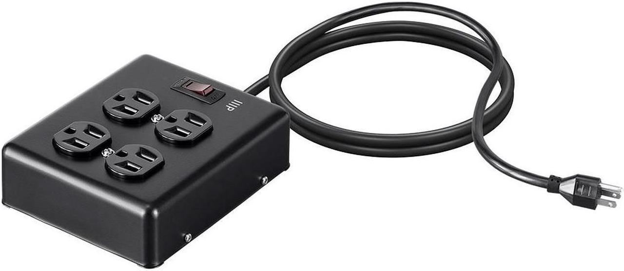 Monoprice Heavy Duty 4 Outlet Metal Surge Power Box - Black With 6 Feet Cord | 180 Joules