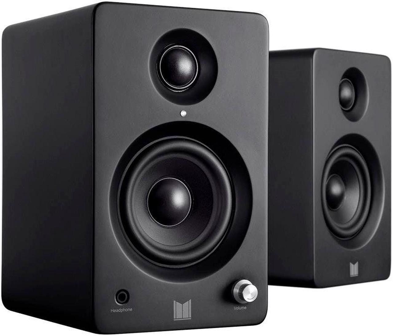 Monoprice Monolith MM-3 Powered Multimedia Speakers - Black (Pair) With AptX Bluetooth, Fron Headphone Jack, Digital Calss D