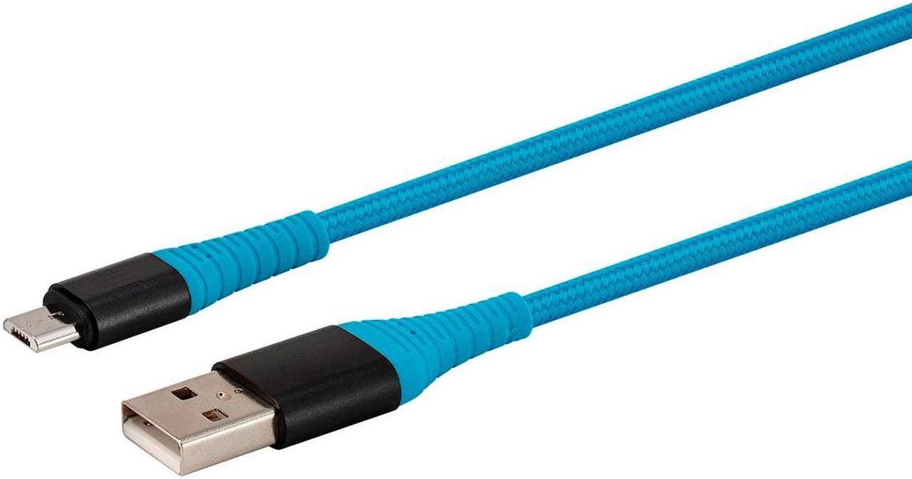 Monoprice USB 2.0 Micro B to Type A Charge and Sync Cable - 6 Feet - Blue | Durable, Nylon-Braid - AtlasFlex Series