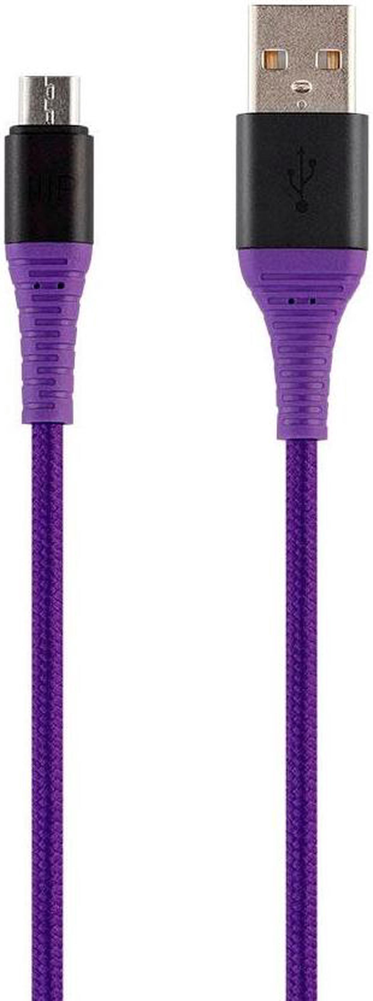 Monoprice USB 2.0 Micro B to Type A Charge and Sync Cable - 6 Feet - Purple, Durable, Nylon-Braid - AtlasFlex Series