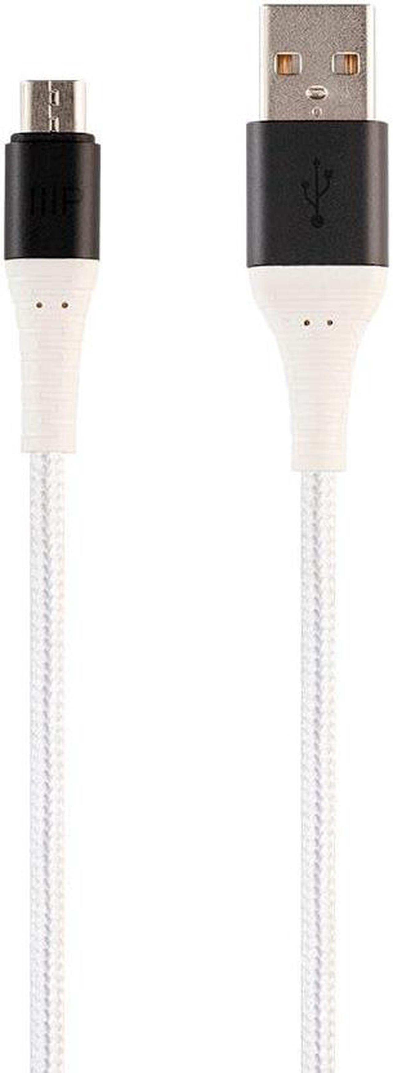 Monoprice USB 2.0 Micro B to Type A Charge and Sync Cable - 6 Feet - White, Durable, Nylon-Braid - AtlasFlex Series