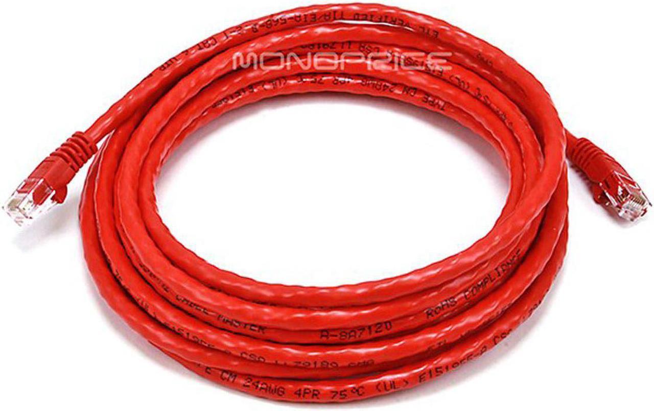 Monoprice Cat6 Ethernet Patch Cable - Network Internet Cord - RJ45, Stranded, 550Mhz, UTP, Pure Bare Copper Wire, Crossover, 24AWG, 14ft, Red